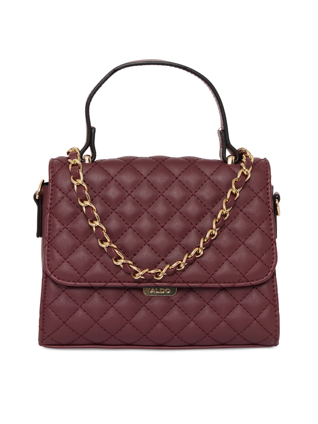 

ALDO Brown Textured Structured Handheld Bag with Quilted