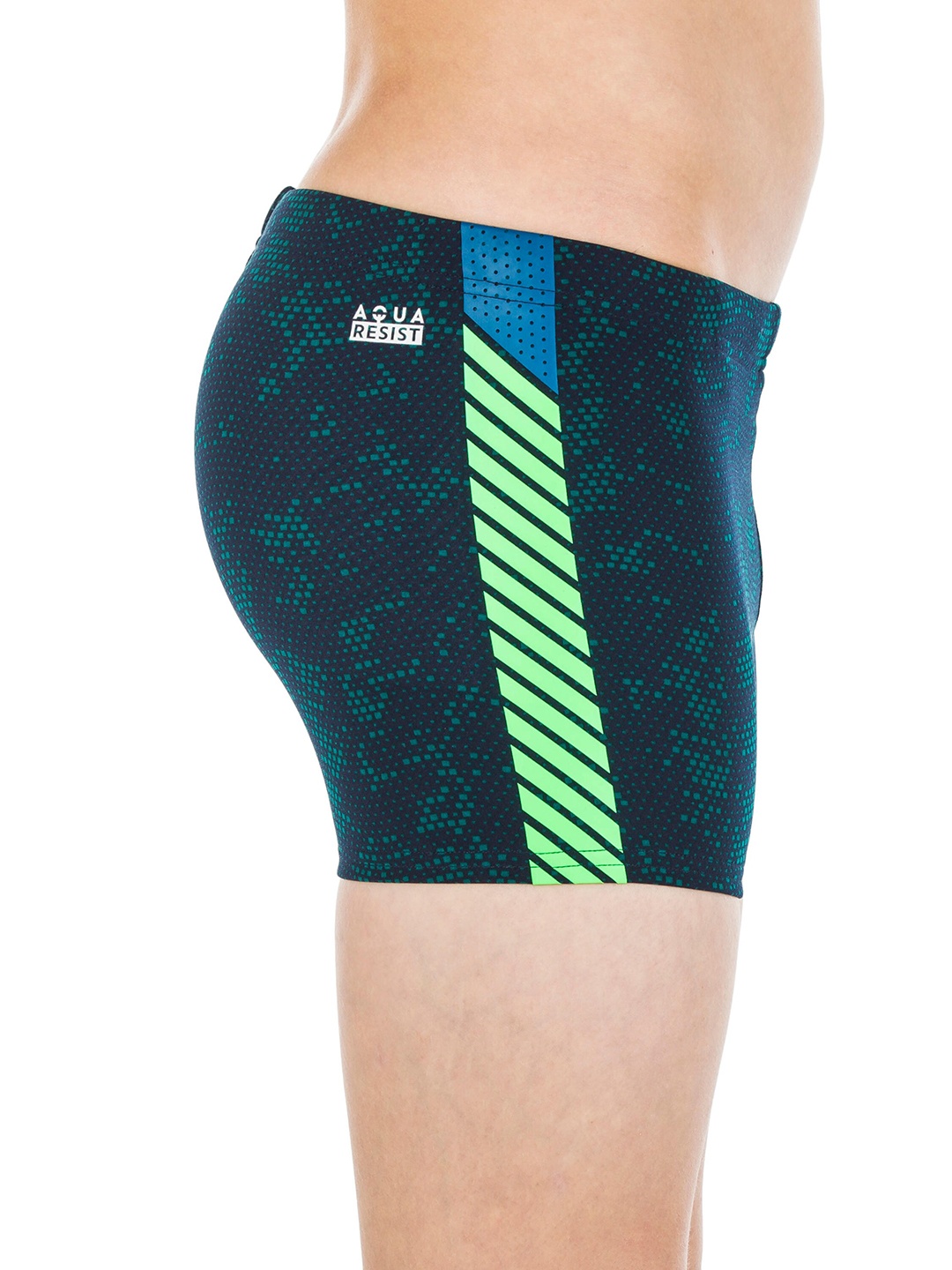 

Nabaiji By Decathlon Boys Navy Blue & Fluorescent Green Swimming Trunks