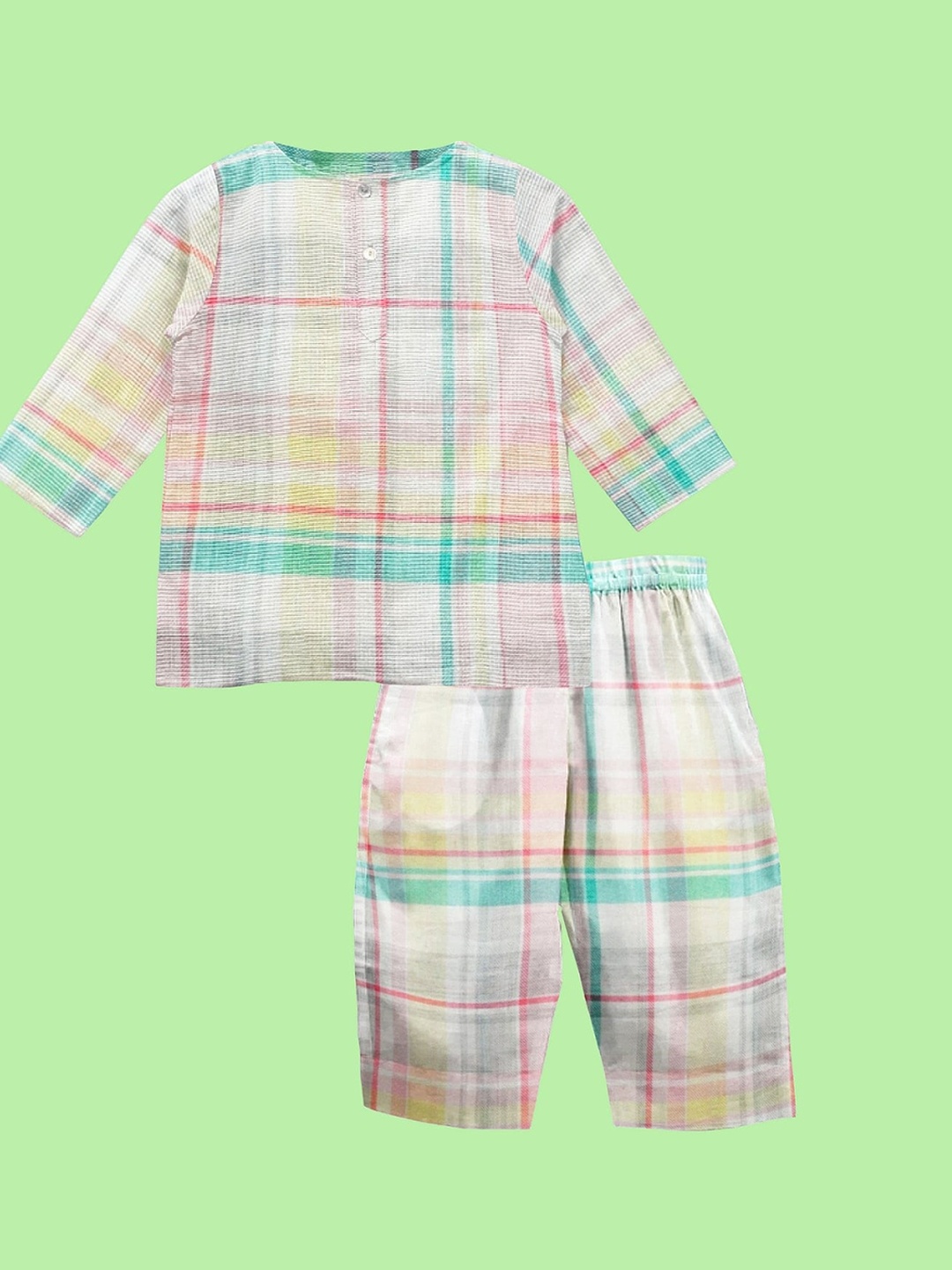 

THE BABY ATELIER Unisex Kids Cream-Coloured & Blue Checked Night suit