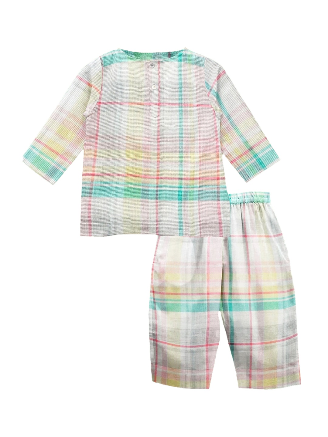 

THE BABY ATELIER Unisex Kids Cream-Coloured & Green Checked Night suit