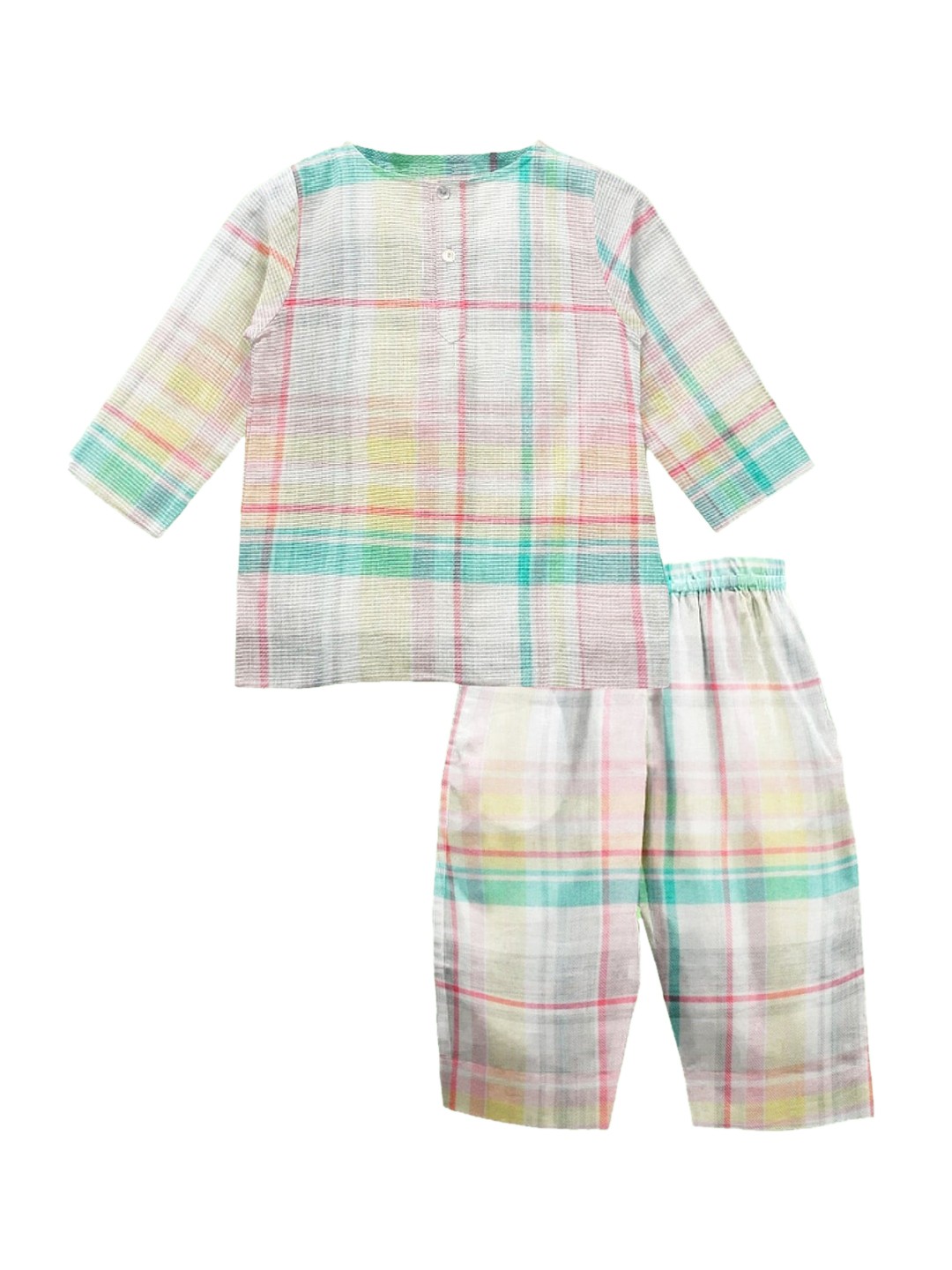 

THE BABY ATELIER Unisex Kids Cream-Coloured & Green Checked Organic Cotton Night suit
