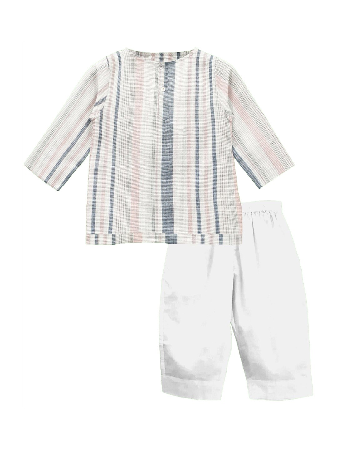 

THE BABY ATELIER Unisex Kids Grey & Pink Striped Night suit