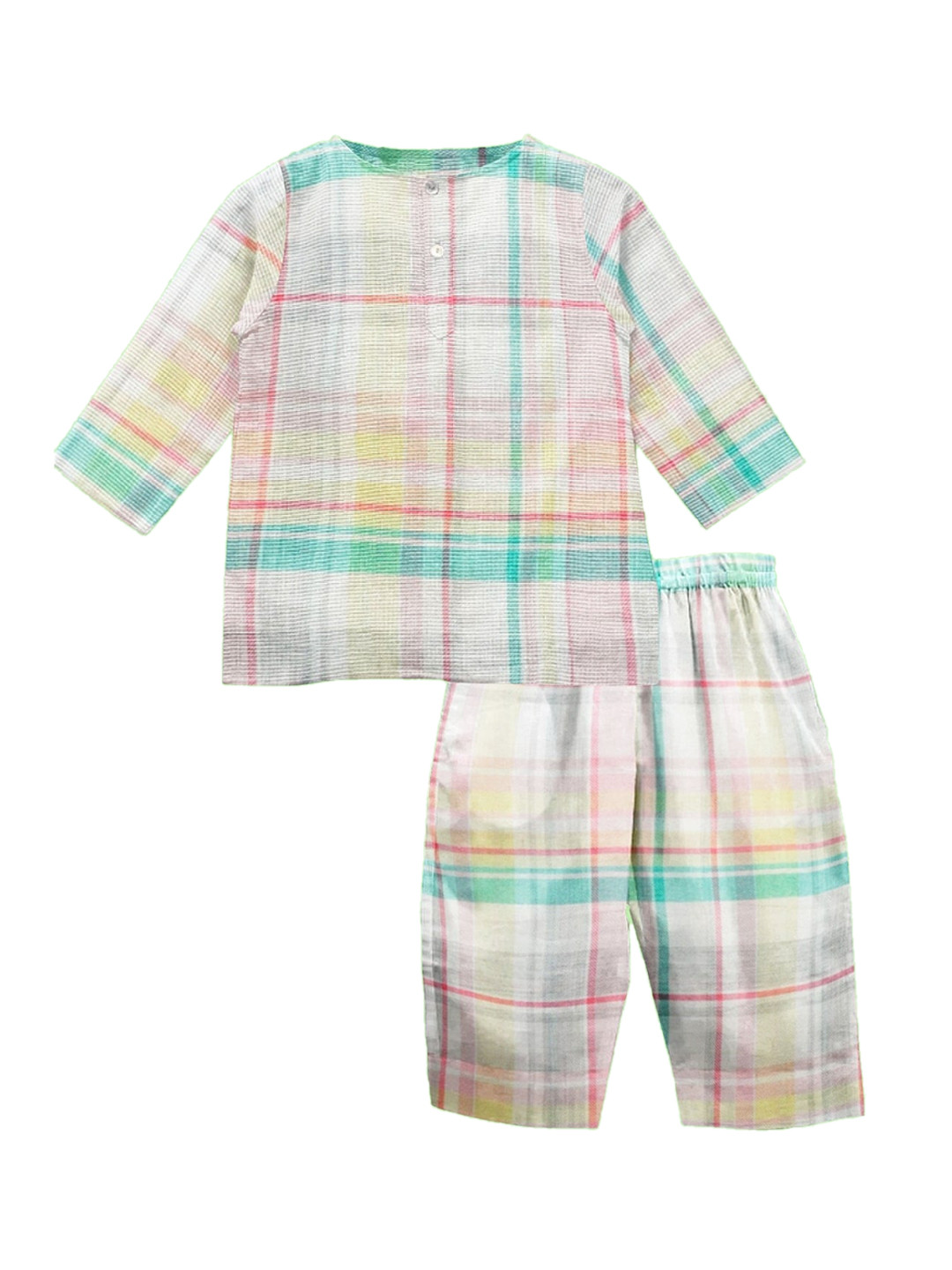 

THE BABY ATELIER Unisex Kids Cream-Coloured & Pink Checked Night suit