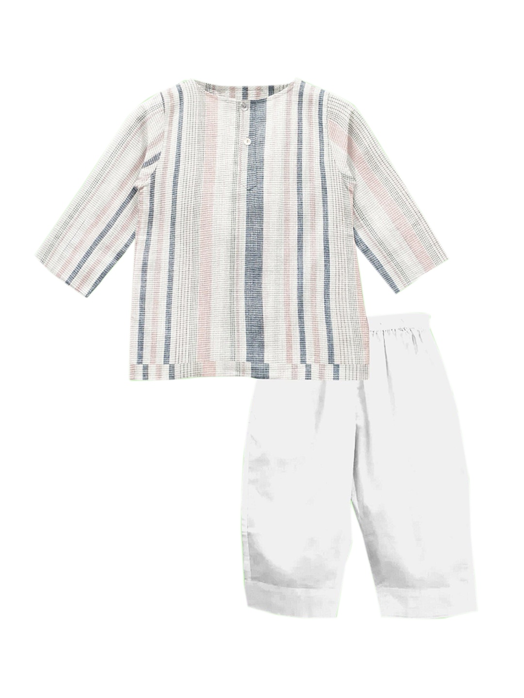 

THE BABY ATELIER Unisex Kids Grey & White Striped Organic Cotton Night suit