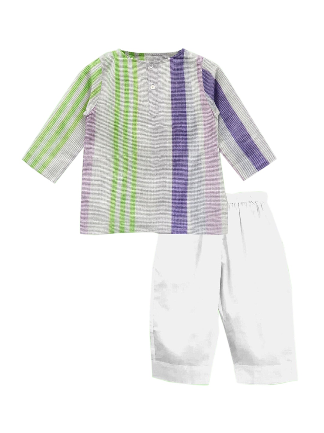 

THE BABY ATELIER Unisex Kids Green & Purple Striped Night suit