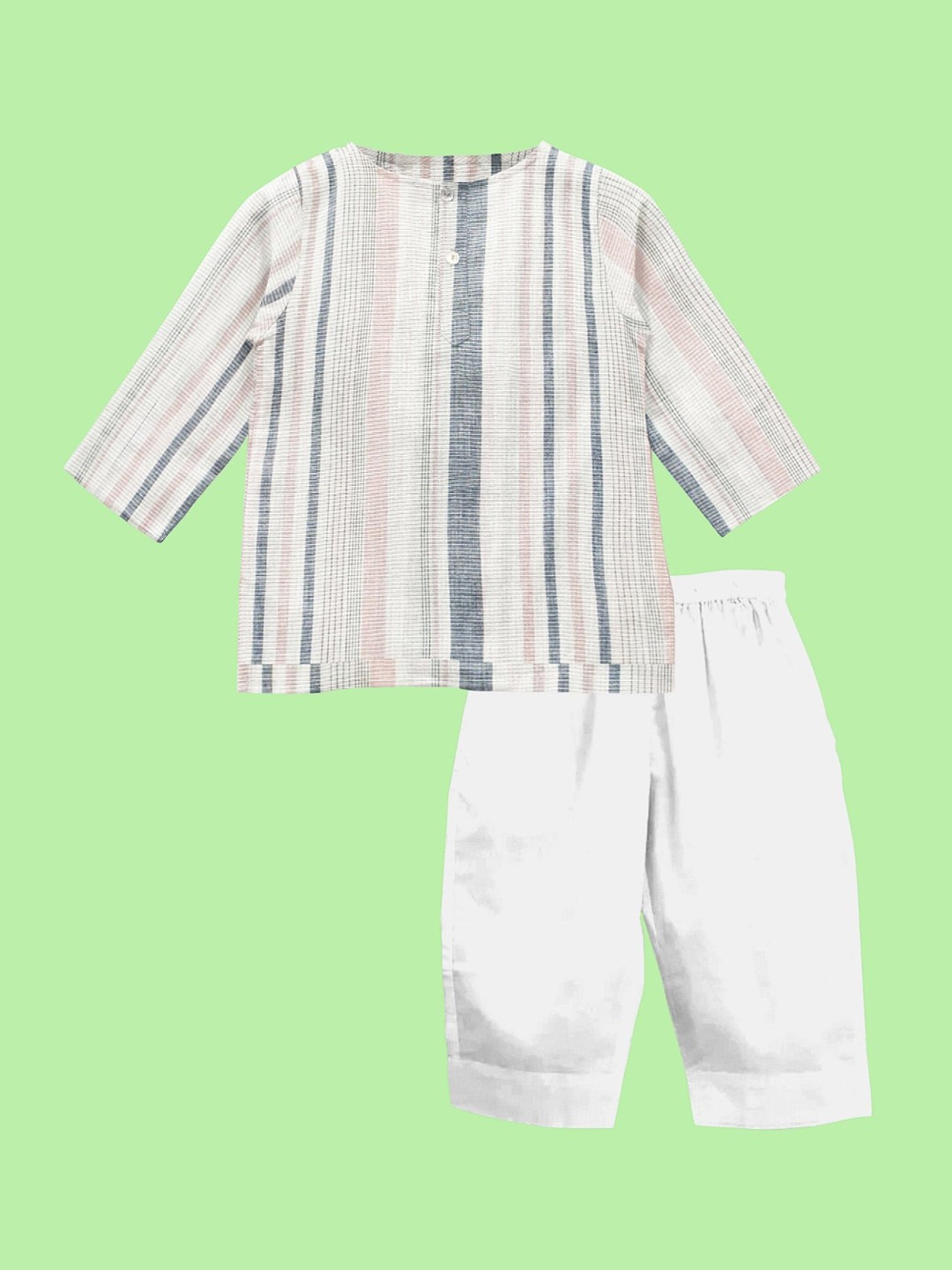 

THE BABY ATELIER Kids Grey & White Striped Organic Cotton Night Suit
