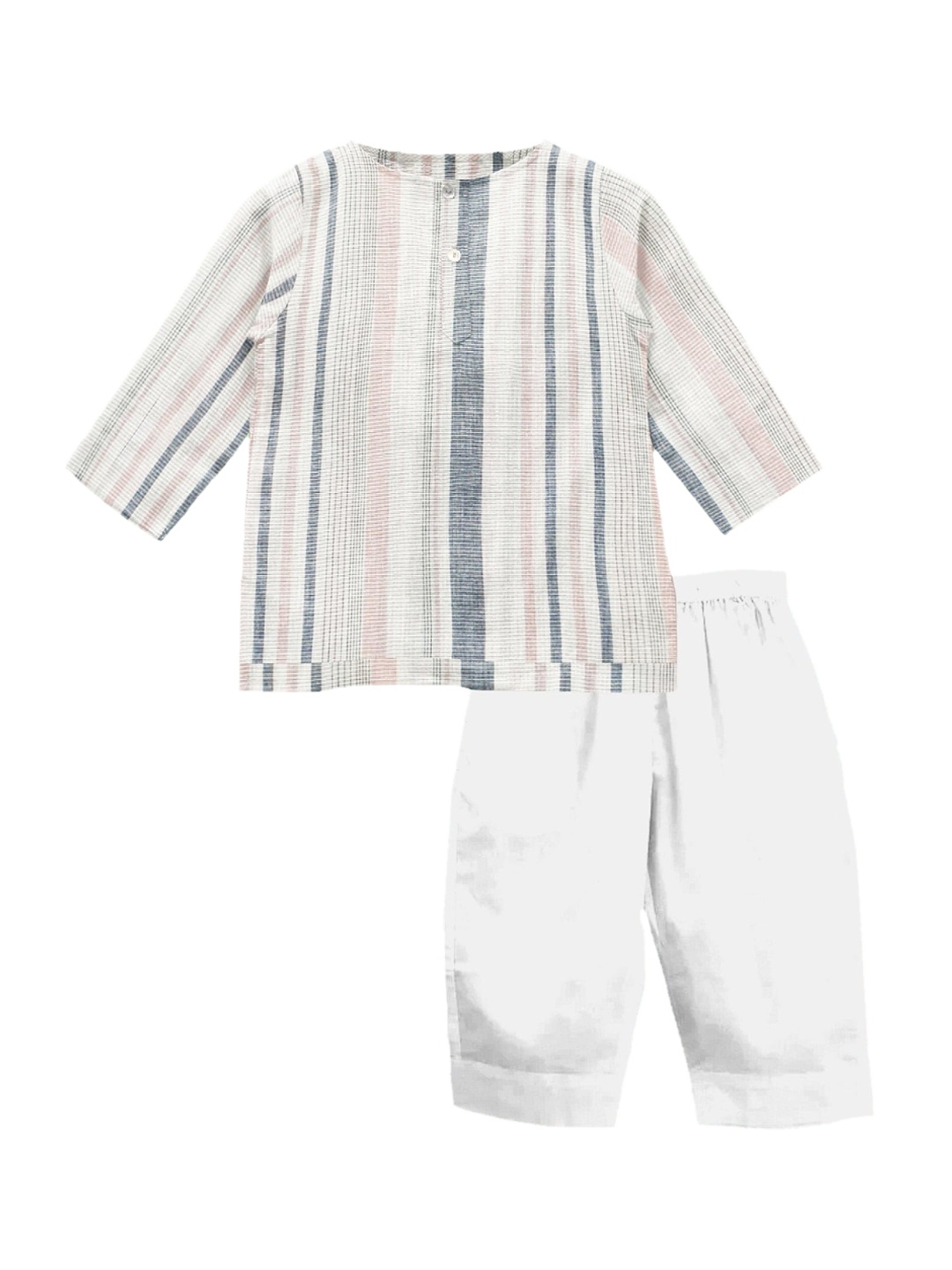 

THE BABY ATELIER Unisex Kids Grey & Pink Striped Night suit