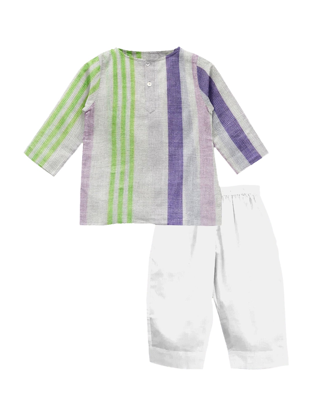 

THE BABY ATELIER Unisex Kids Green & Purple Striped Night suit