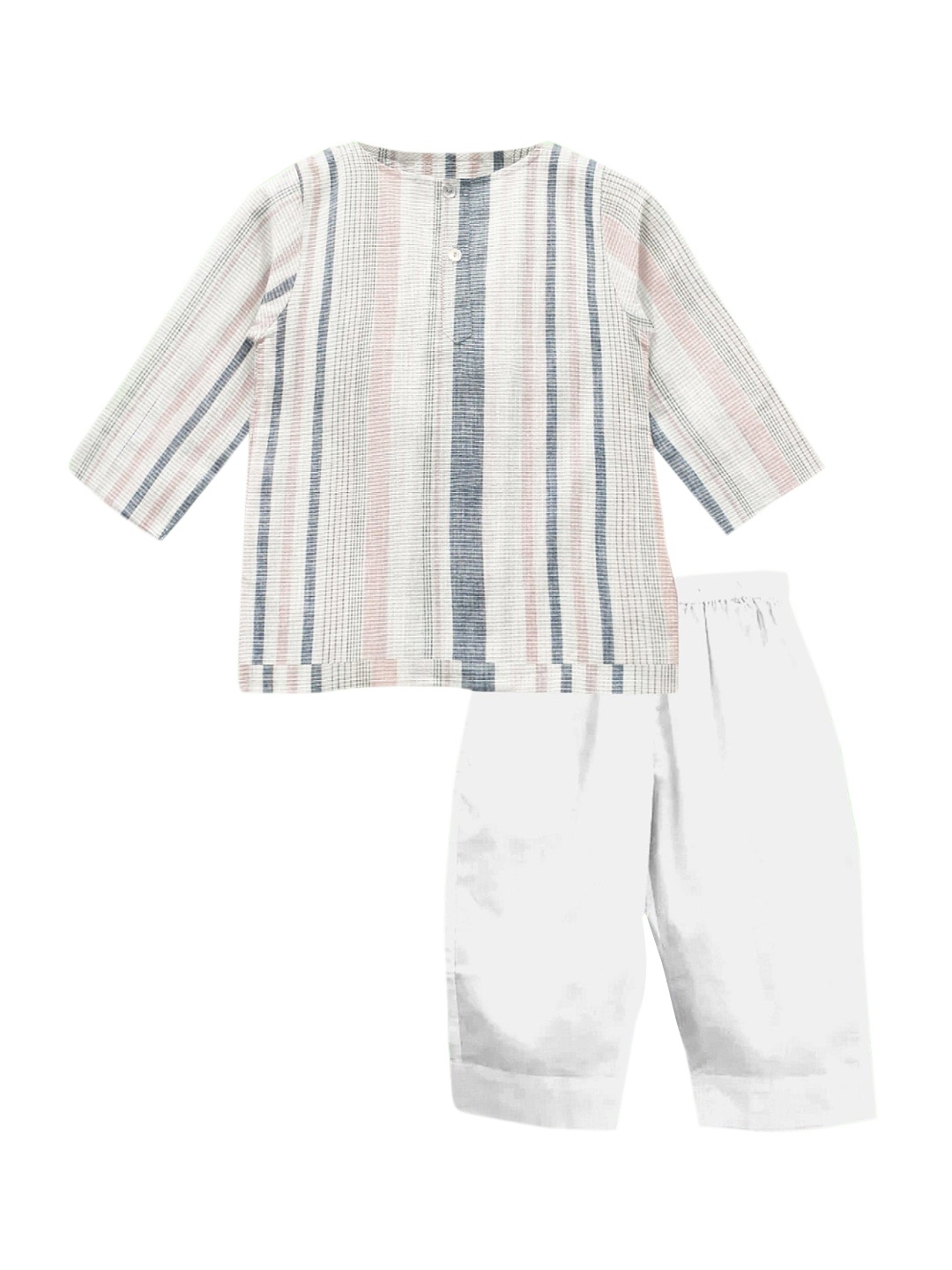 

THE BABY ATELIER Unisex Kids Grey & White Striped Organic Cotton Night suit
