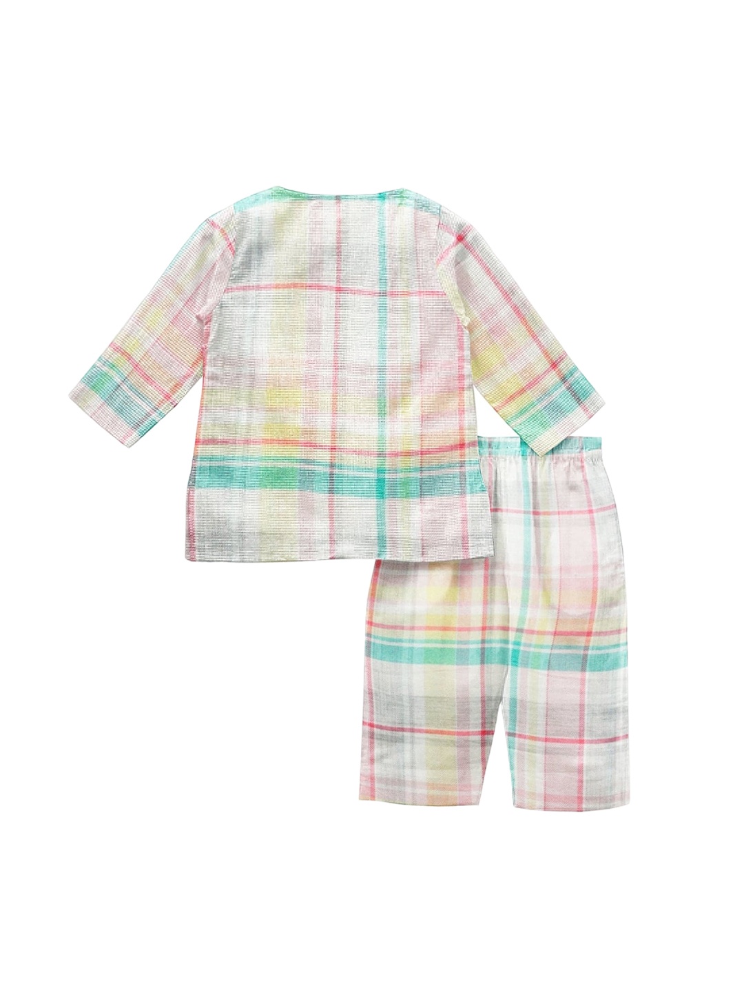 

THE BABY ATELIER Unisex Kids Cream-Coloured & Green Checked Night suit