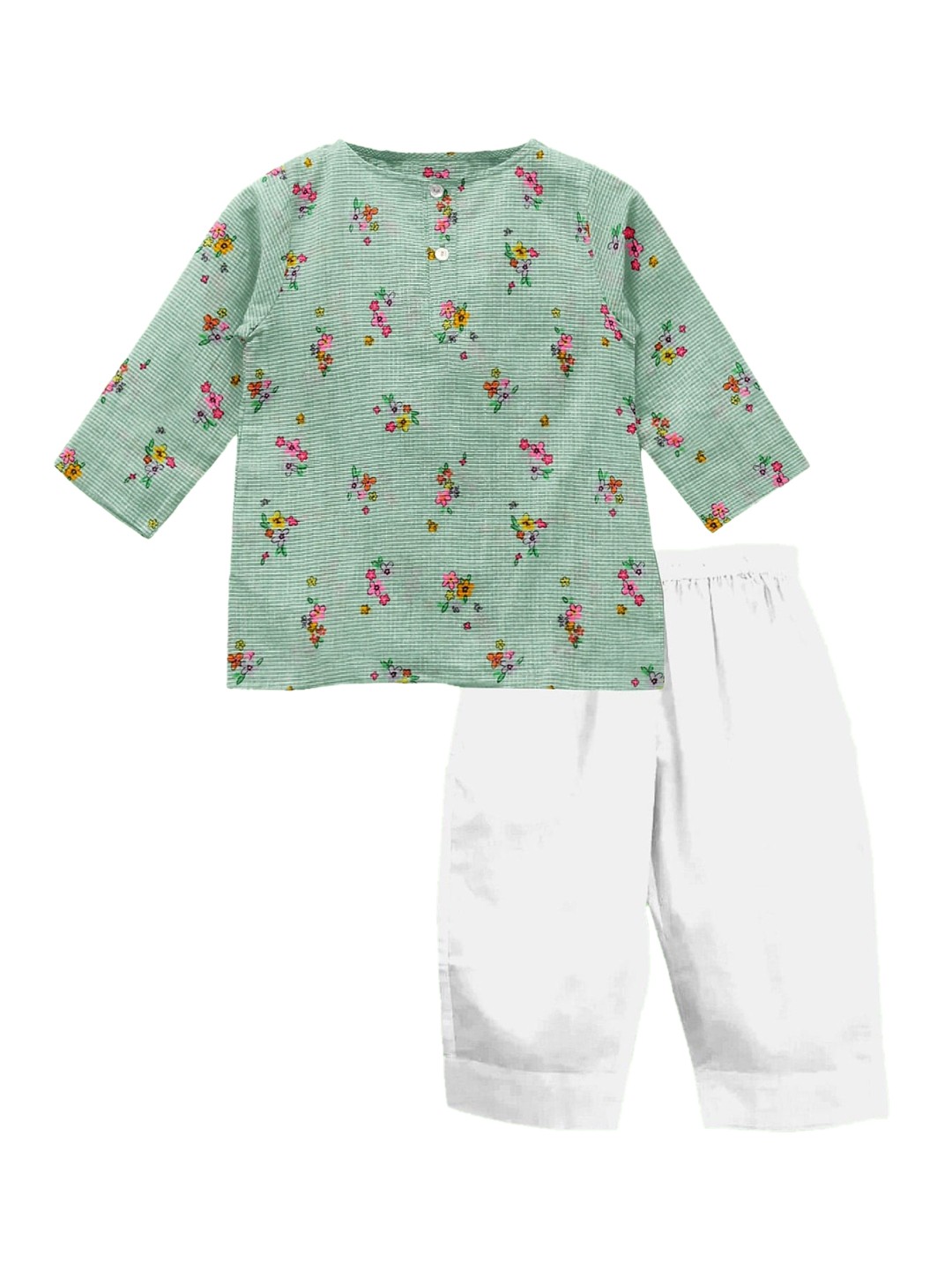 

THE BABY ATELIER Girls Green & White Organic Cotton Winter Night Suit