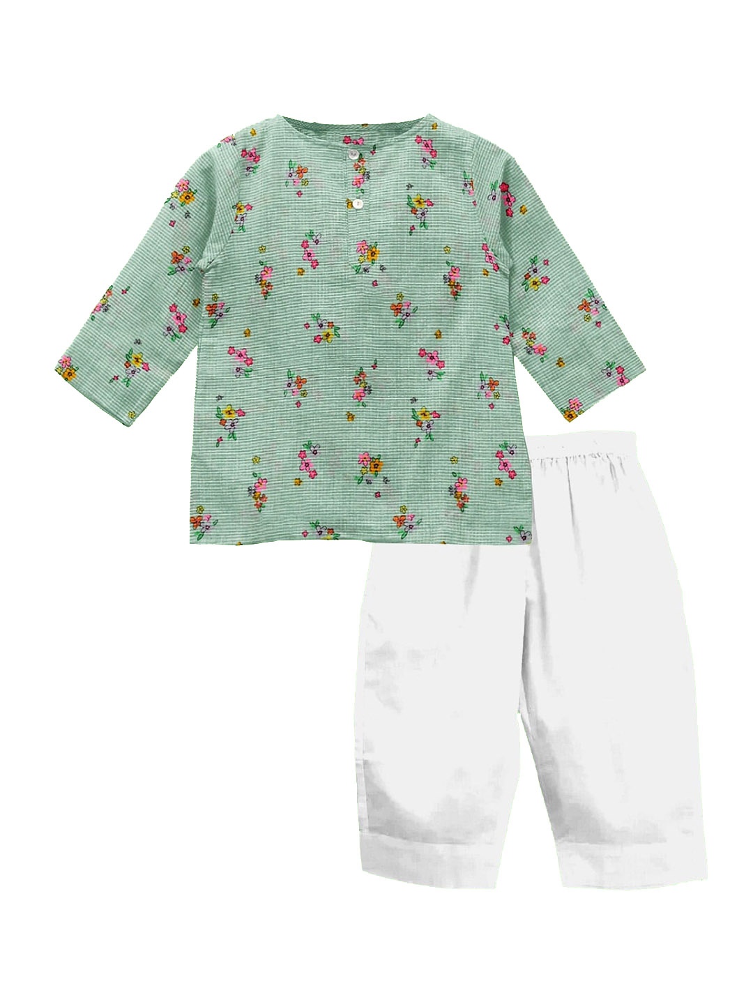 

THE BABY ATELIER Girls Green & White Printed Night suit