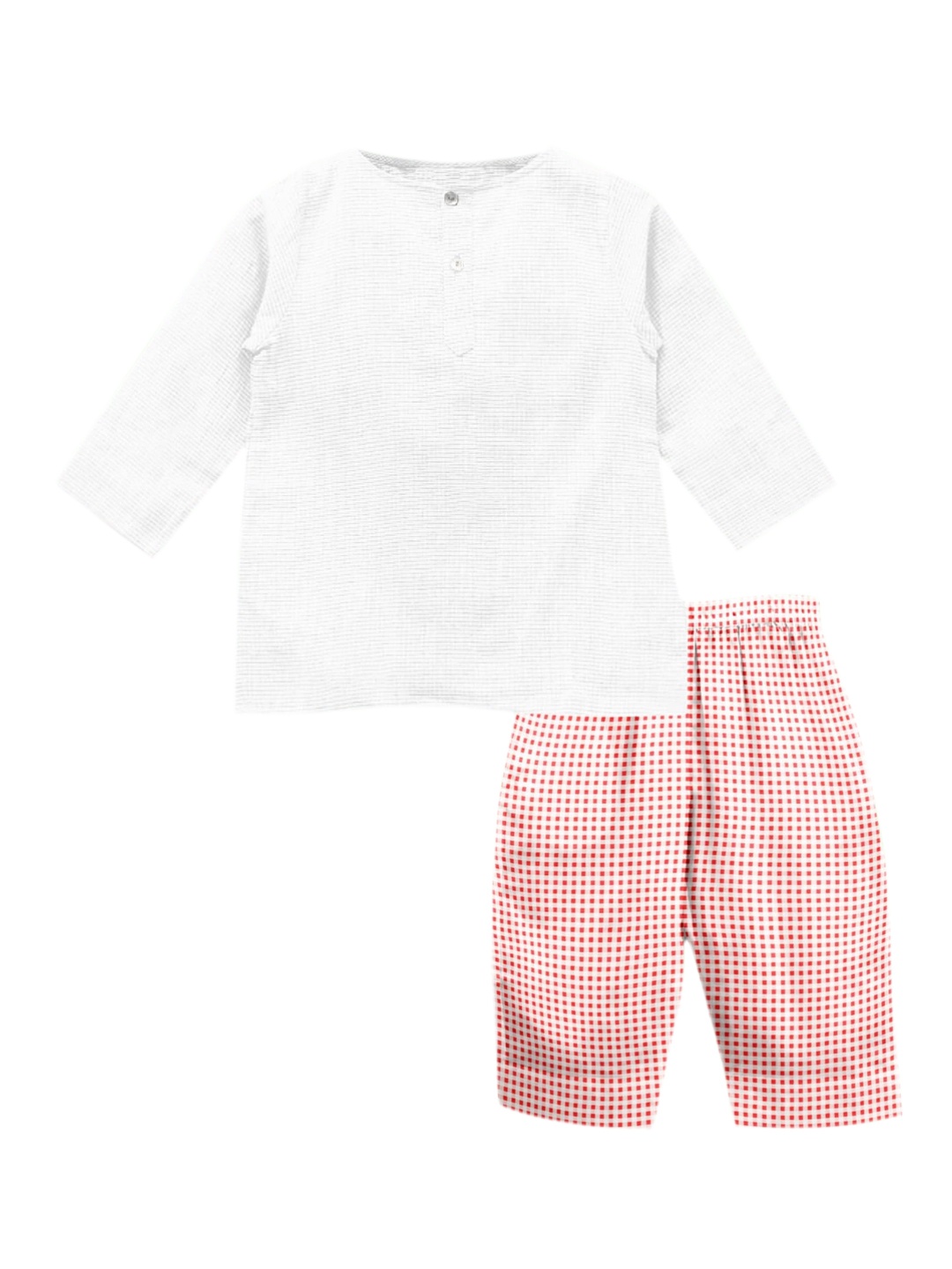 

THE BABY ATELIER Kids Red & White Checked Organic Cotton Winter Night Suit