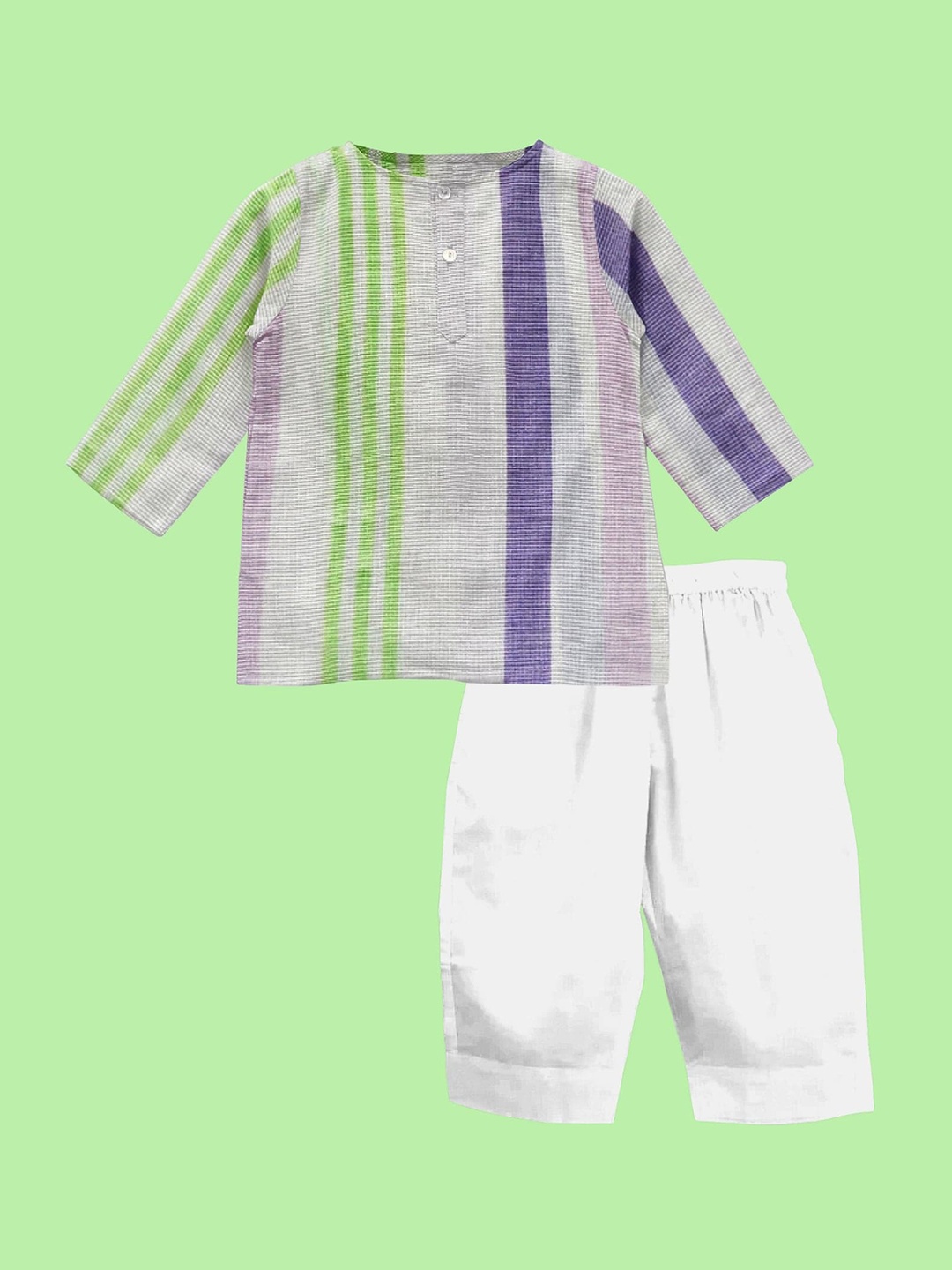 

THE BABY ATELIER Unisex Kids Green & Purple Striped Night suit