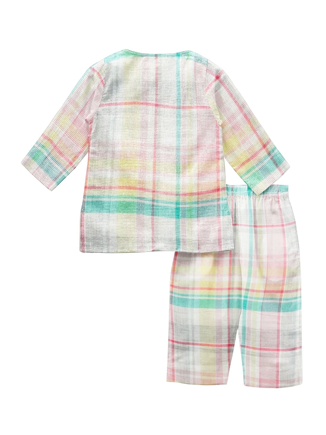 

THE BABY ATELIER Unisex Kids Cream-Coloured & Green Checked Night suit