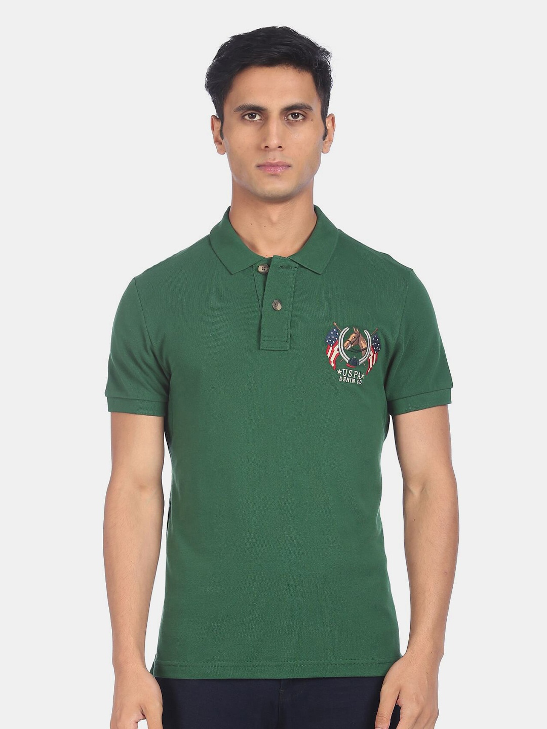 

U.S. Polo Assn. Denim Co. Men Green Polo Collar Applique T-shirt