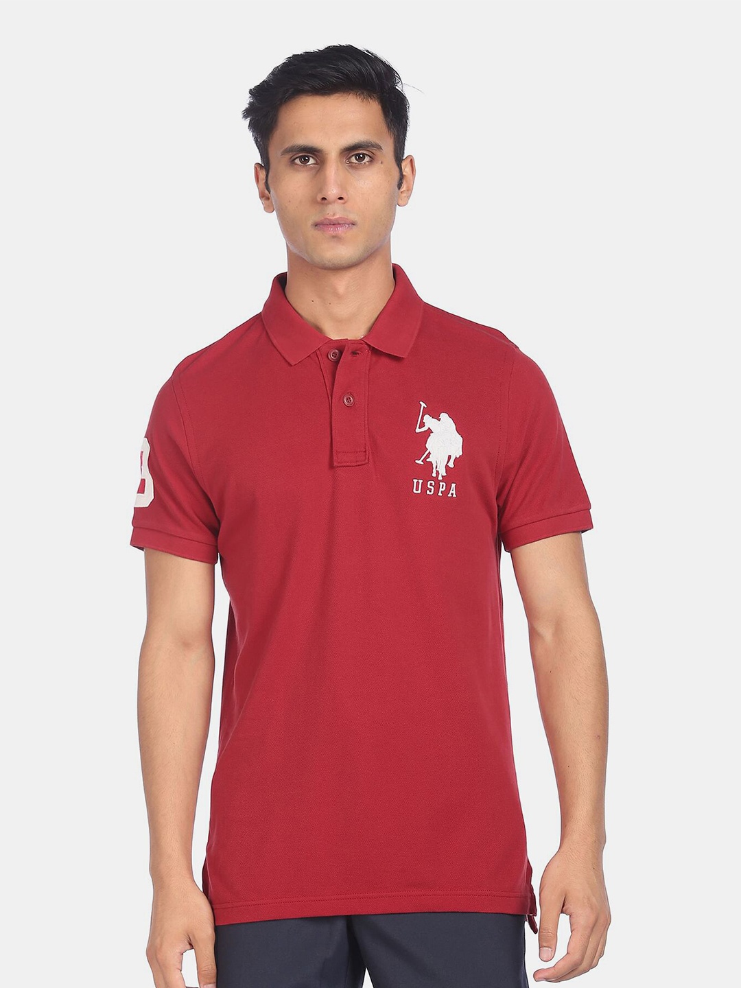 

U S Polo Assn Men Red Polo Collar T-shirt