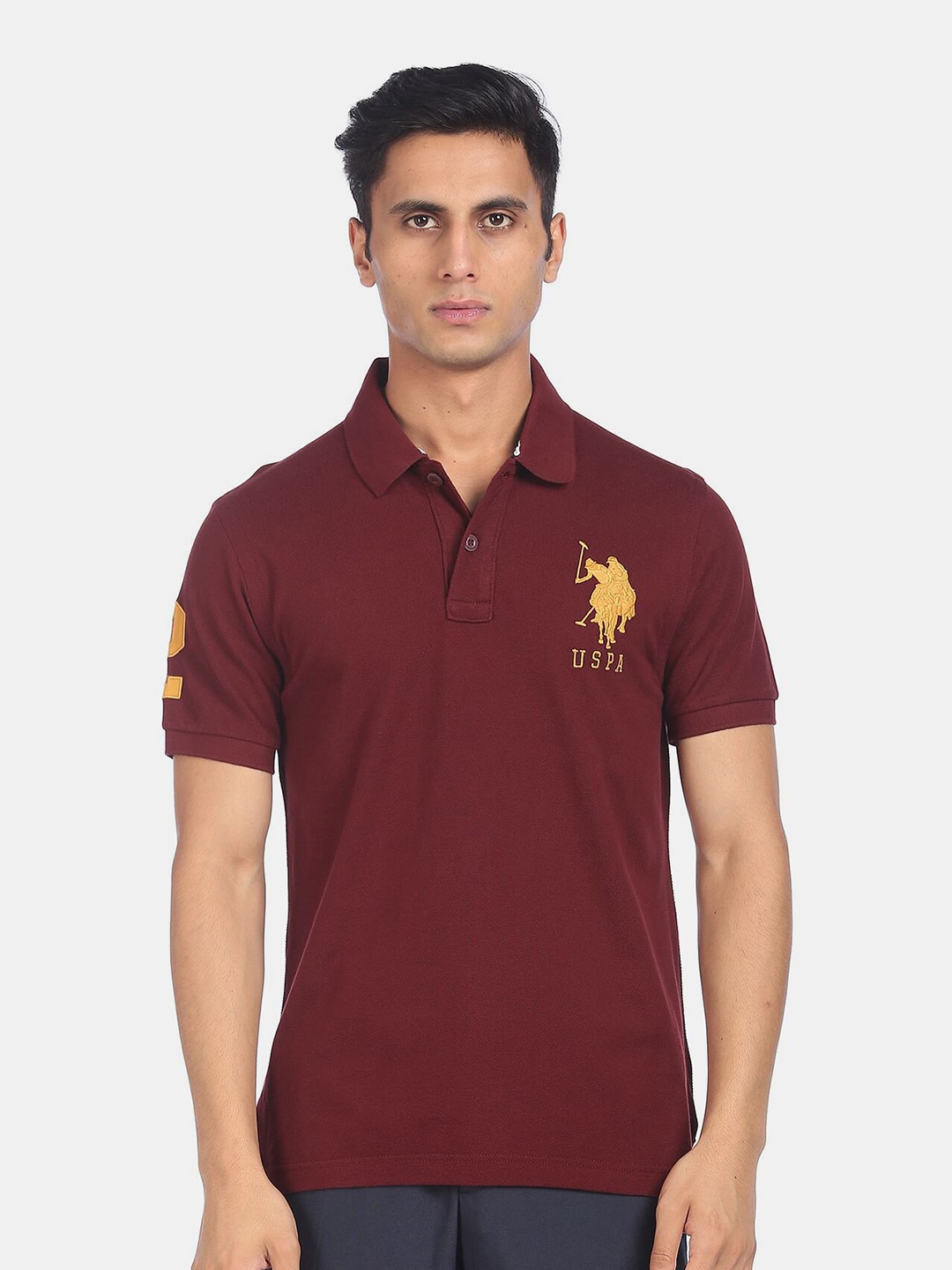 

U.S. Polo Assn. Men Red Polo Collar Applique Cotton Winter T-shirt
