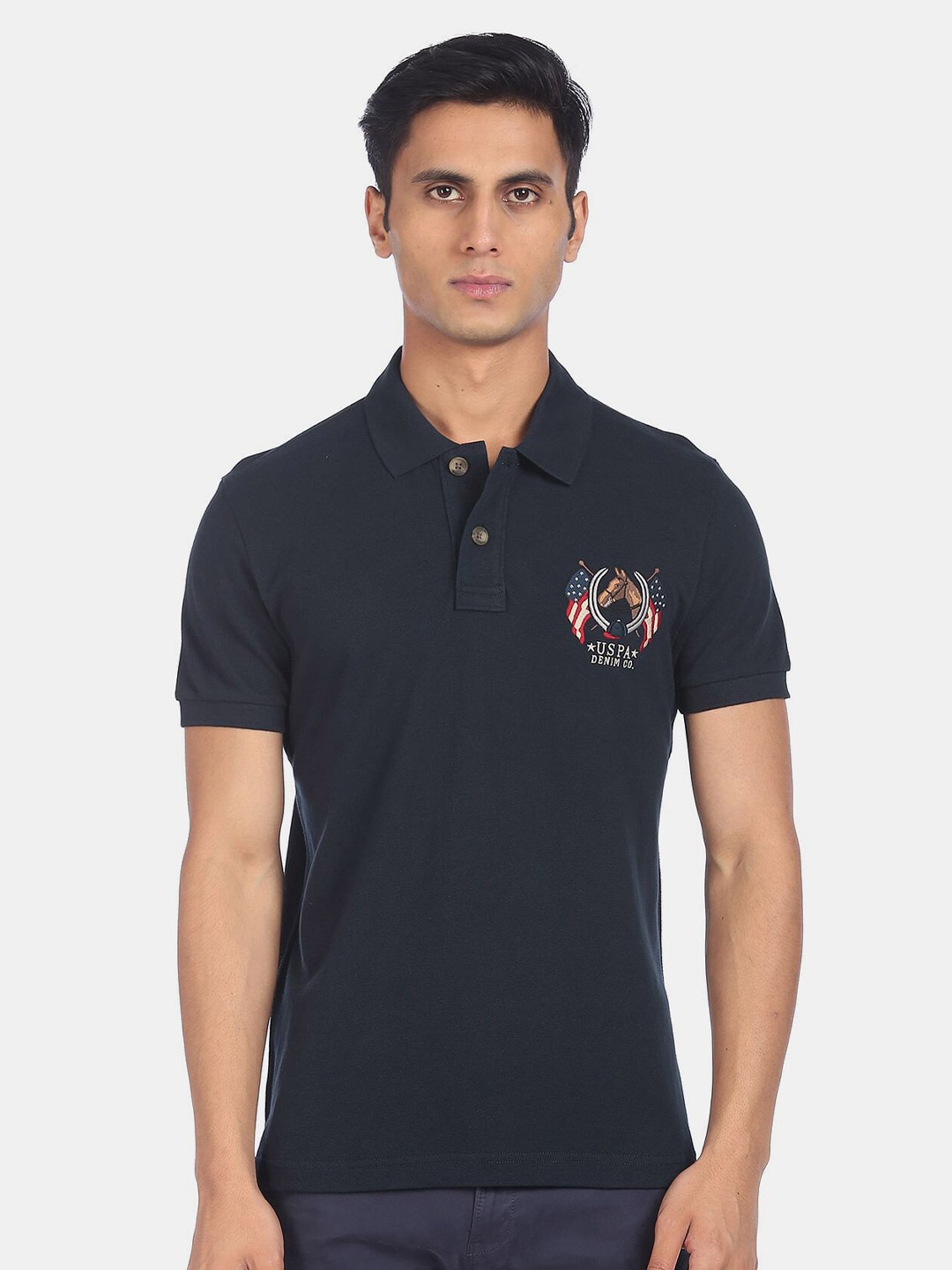 

U.S. Polo Assn. Denim Co. Men Navy Blue Polo Collar Cotton T-shirt