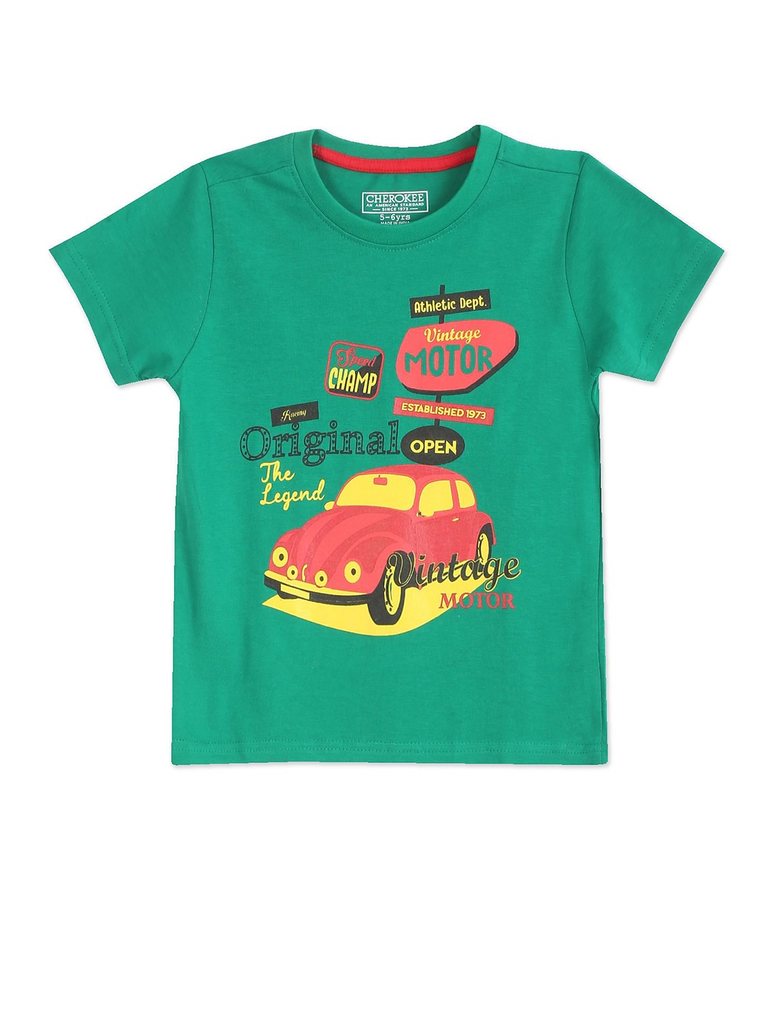 

Cherokee Boys Green Printed Pure Cotton Regular Fit T-shirt