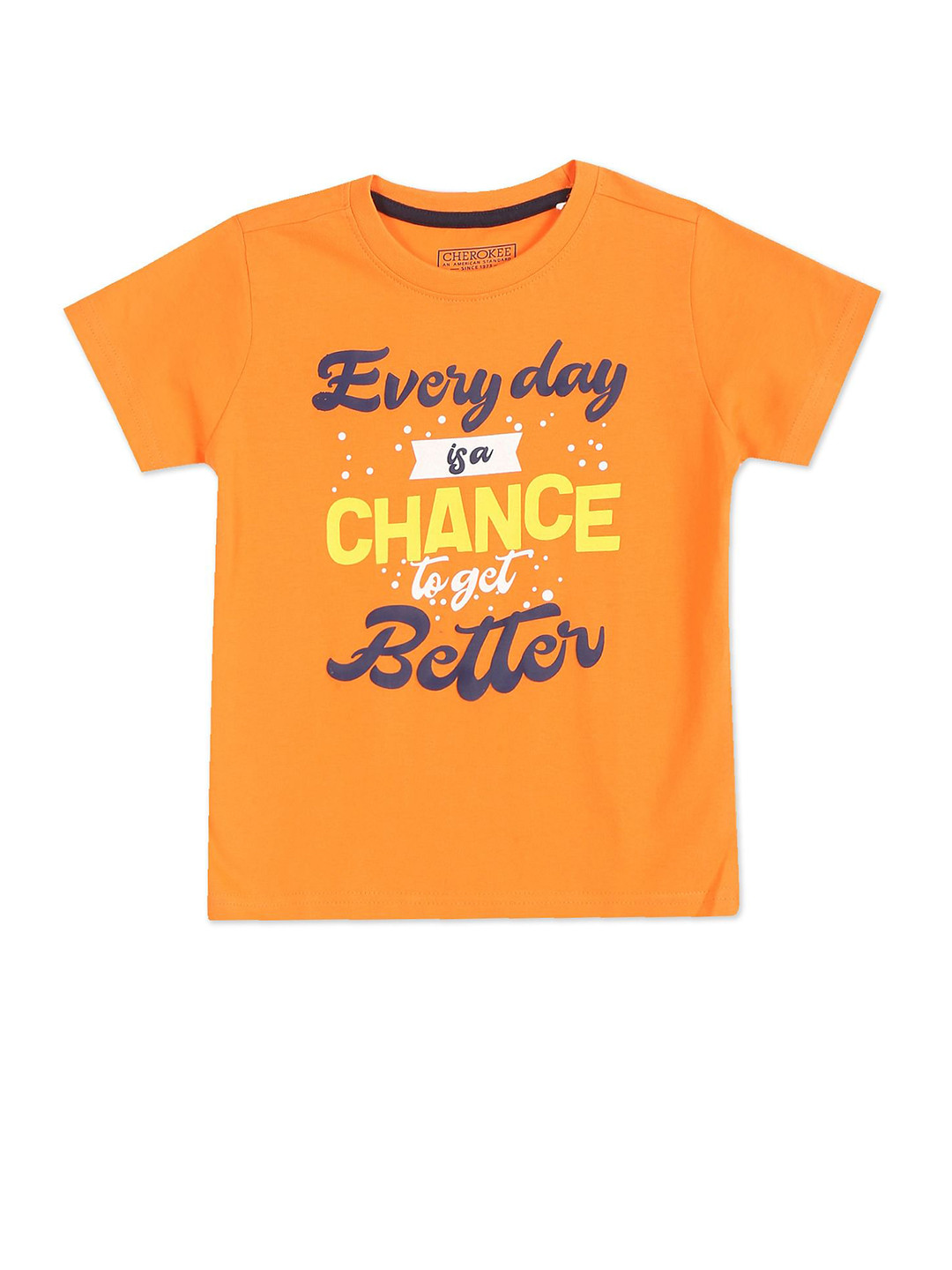 

Cherokee Boys Orange Typography Printed Regular Fit Pure Cotton T-shirt