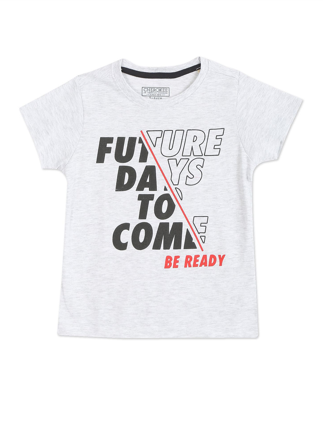 

Cherokee Boys Grey Typography Printed Regular Fit Pure Cotton T-shirt