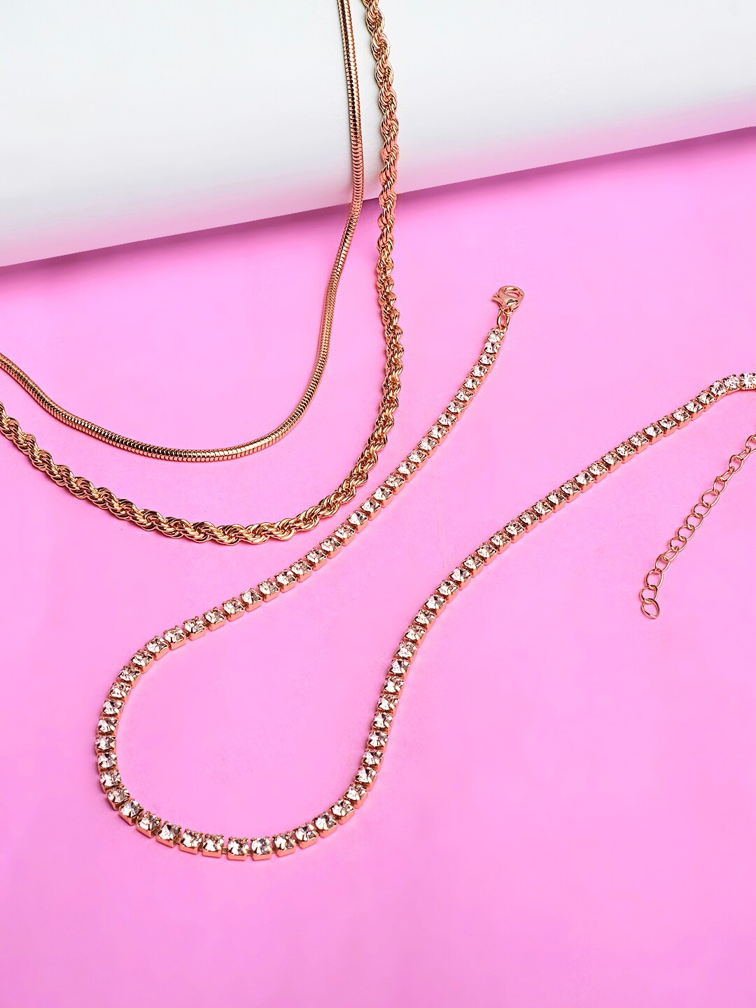 

Lilly & sparkle Gold-Plated Set of 3 Layered Necklace With Crystal Chain