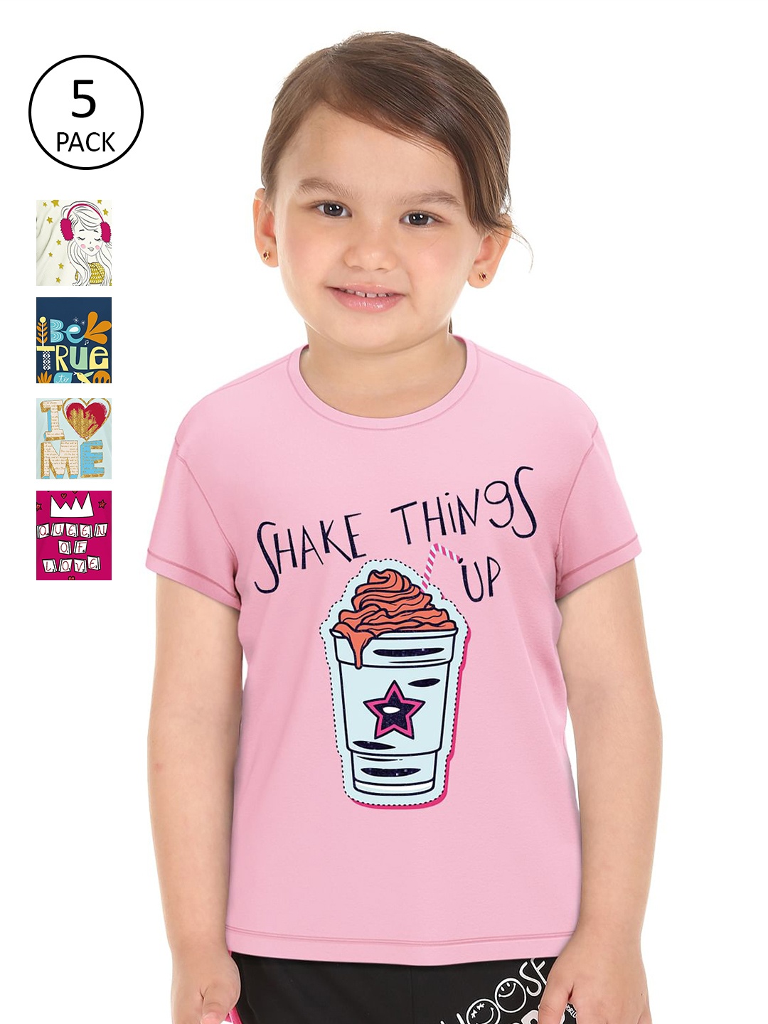 Donuts Girls Pack of 5 Printed T-shirt, Assorted