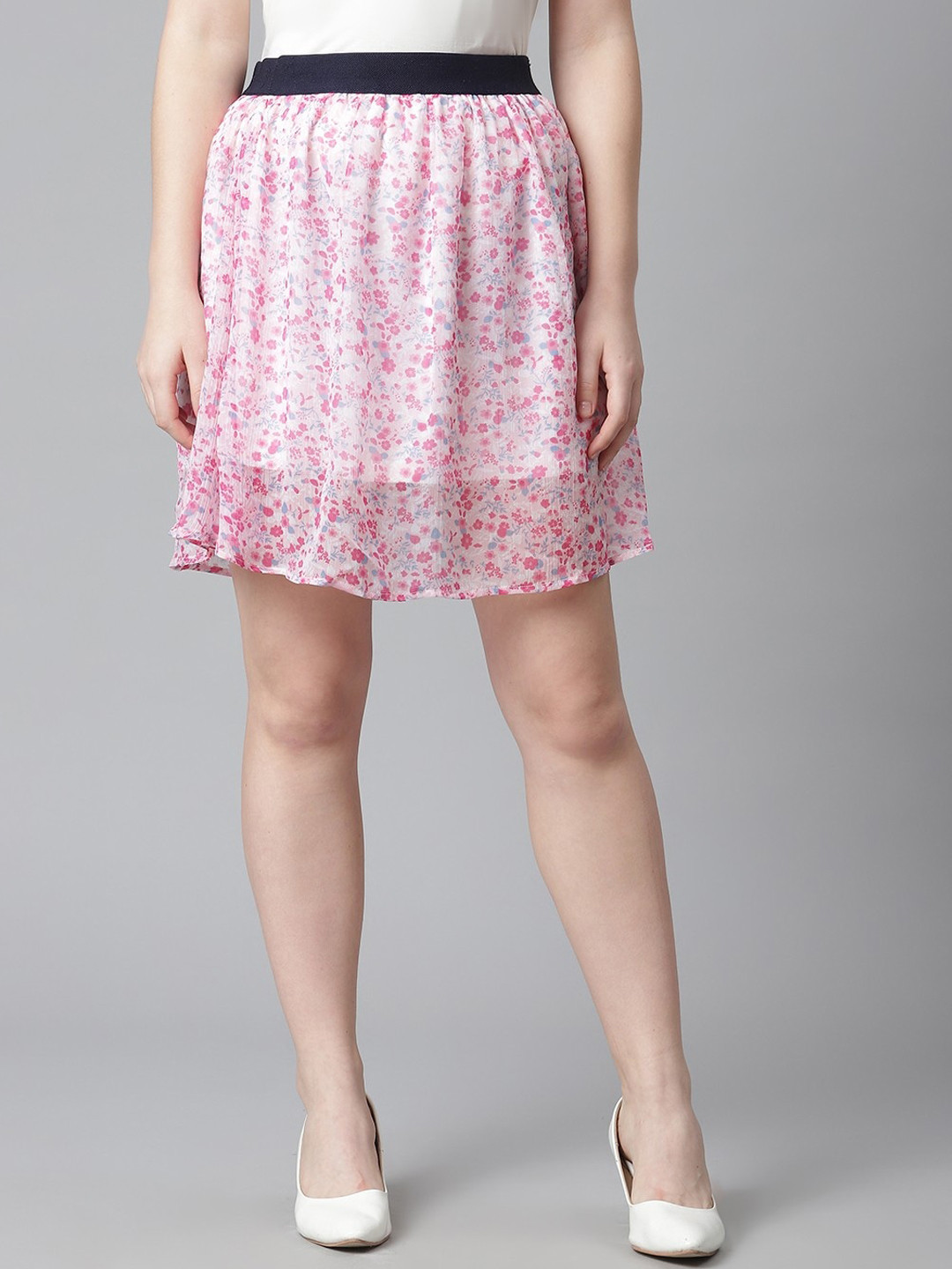 

RIVI Women Pink & White Printed Above Knee-Length Flared Skirt