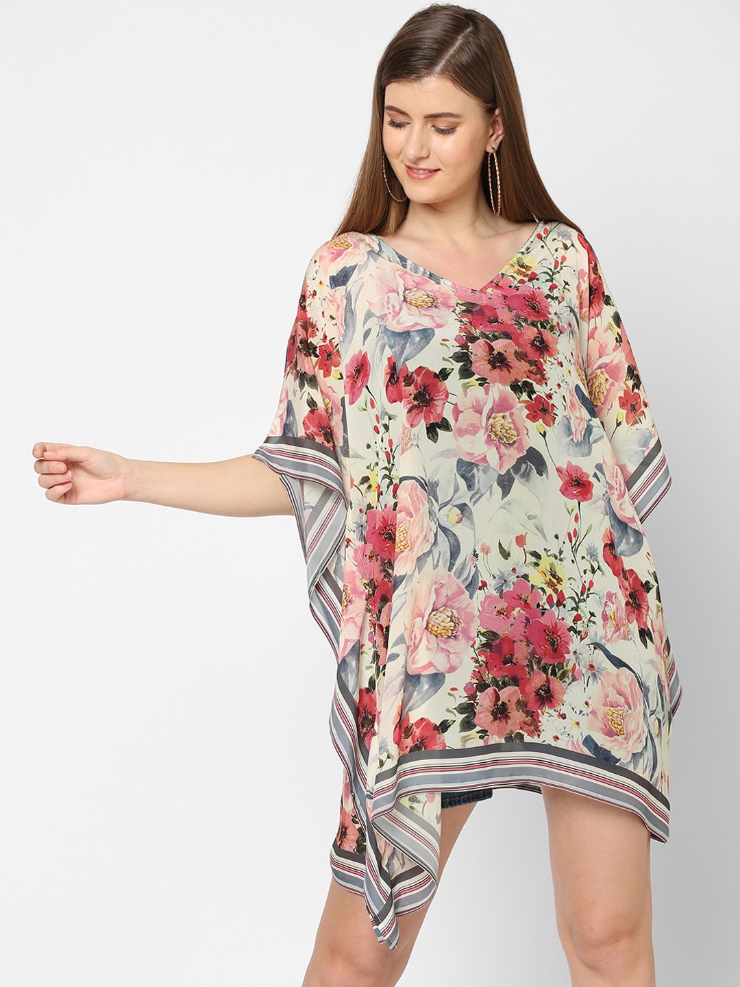 

Cloth Haus India Pink & White Floral Print Kaftan Top