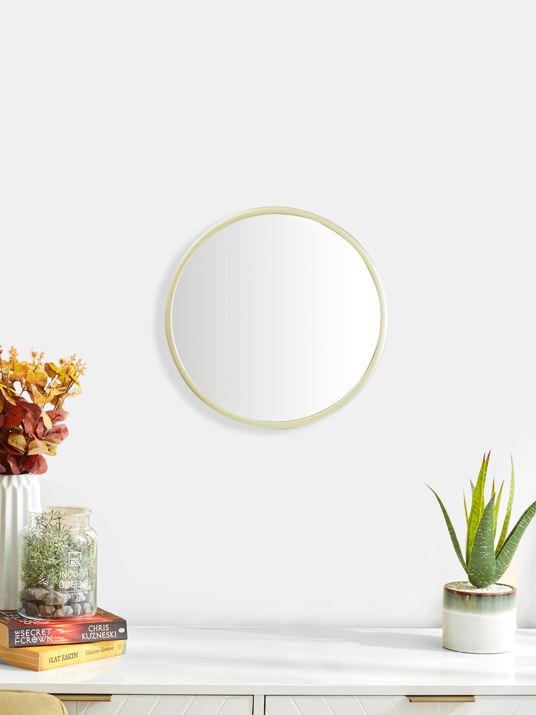 

Home Centre Gold-Toned Round Glass Wall Mirror