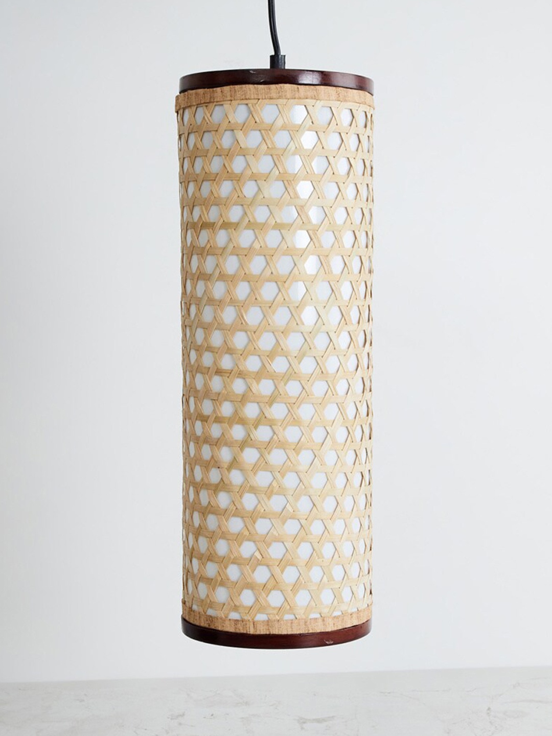 

Home Centre Brown Textured Cane Wood Cylindrical Ceiling Lamp