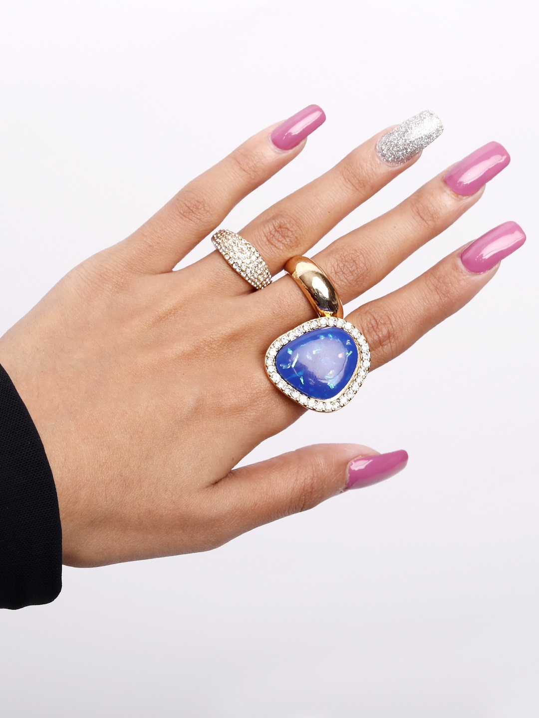 

Lilly & sparkle Set Of 3 Gold-Plated Stone-Studded Finger Rings
