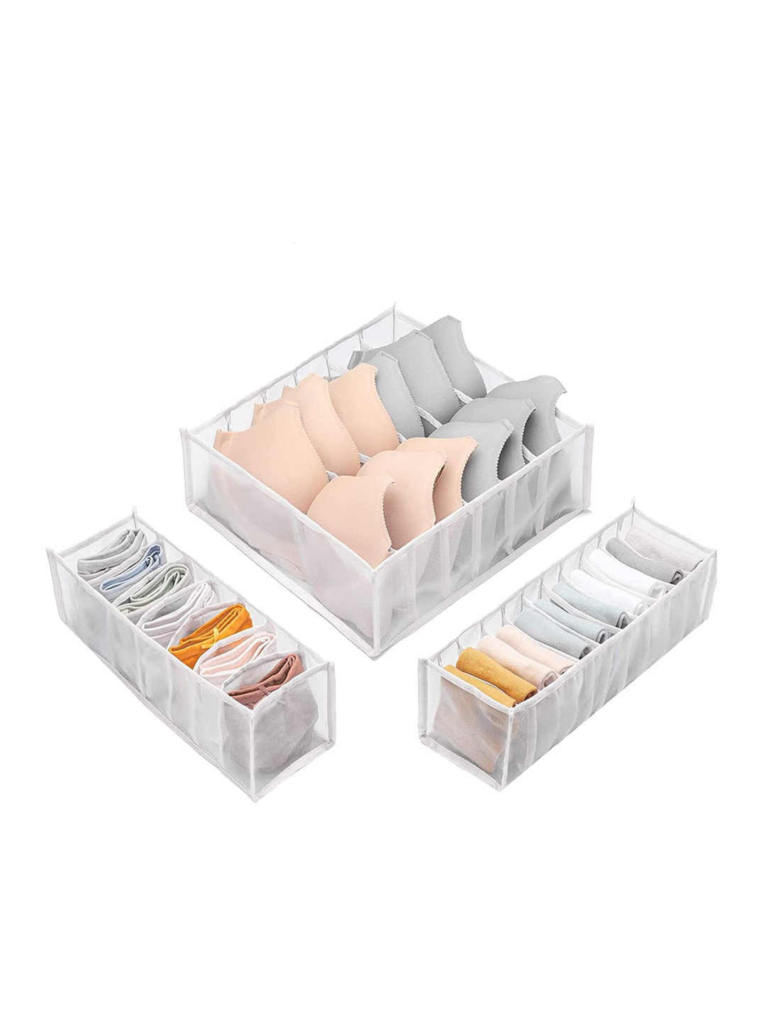 

HOUSE OF QUIRK Set Of 3 White Solid Underwear Drawer Organizer