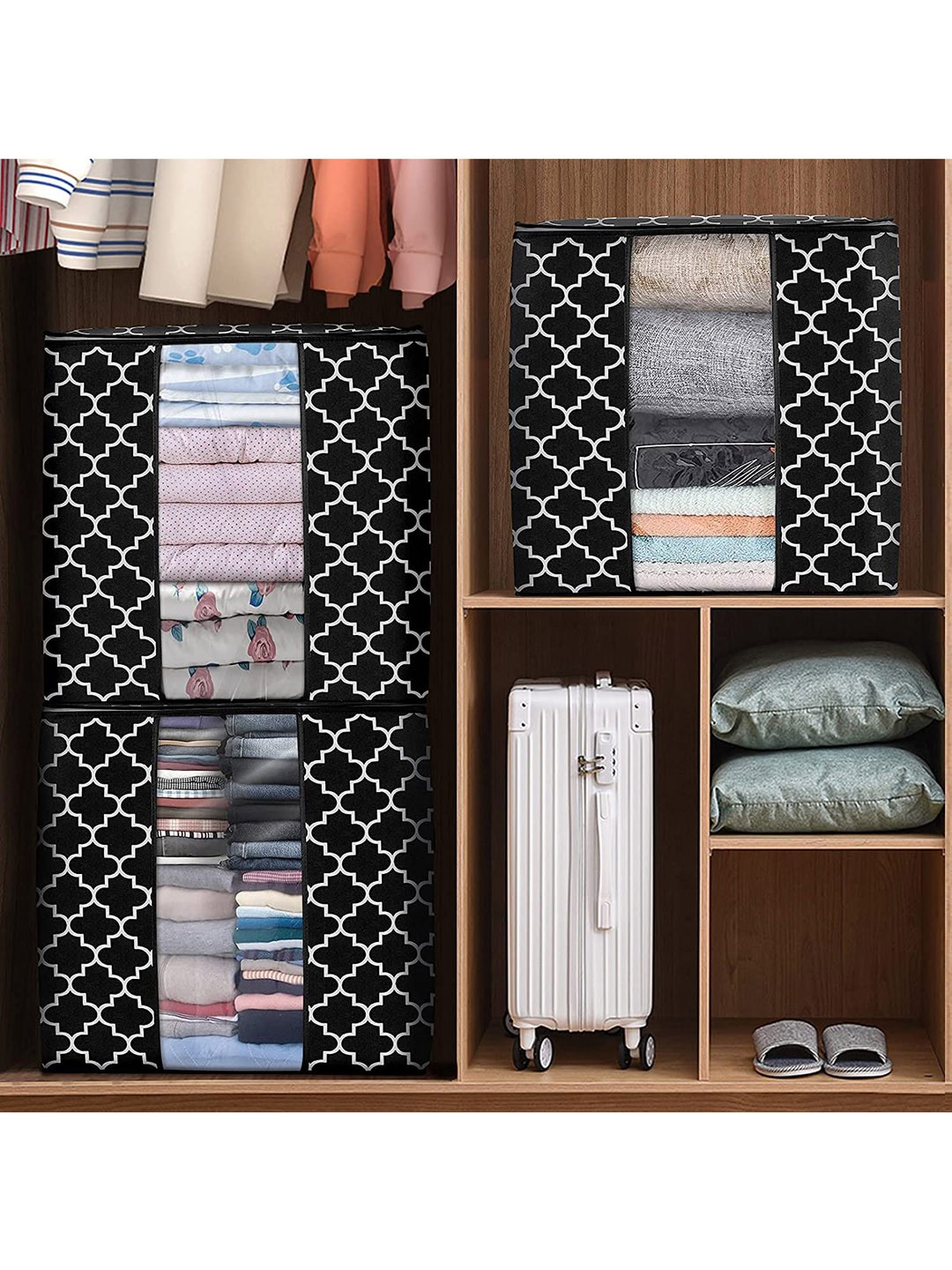

HOUSE OF QUIRK Set Of 3 Black & White Printed Foldable Storage Boxes