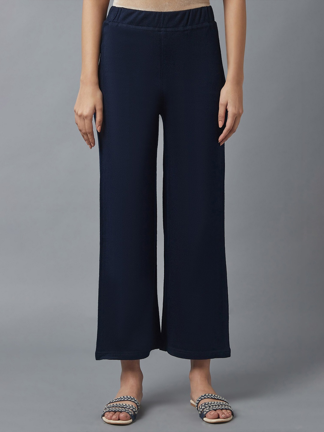 

elleven Women Navy Blue Solid Knitted Palazzos