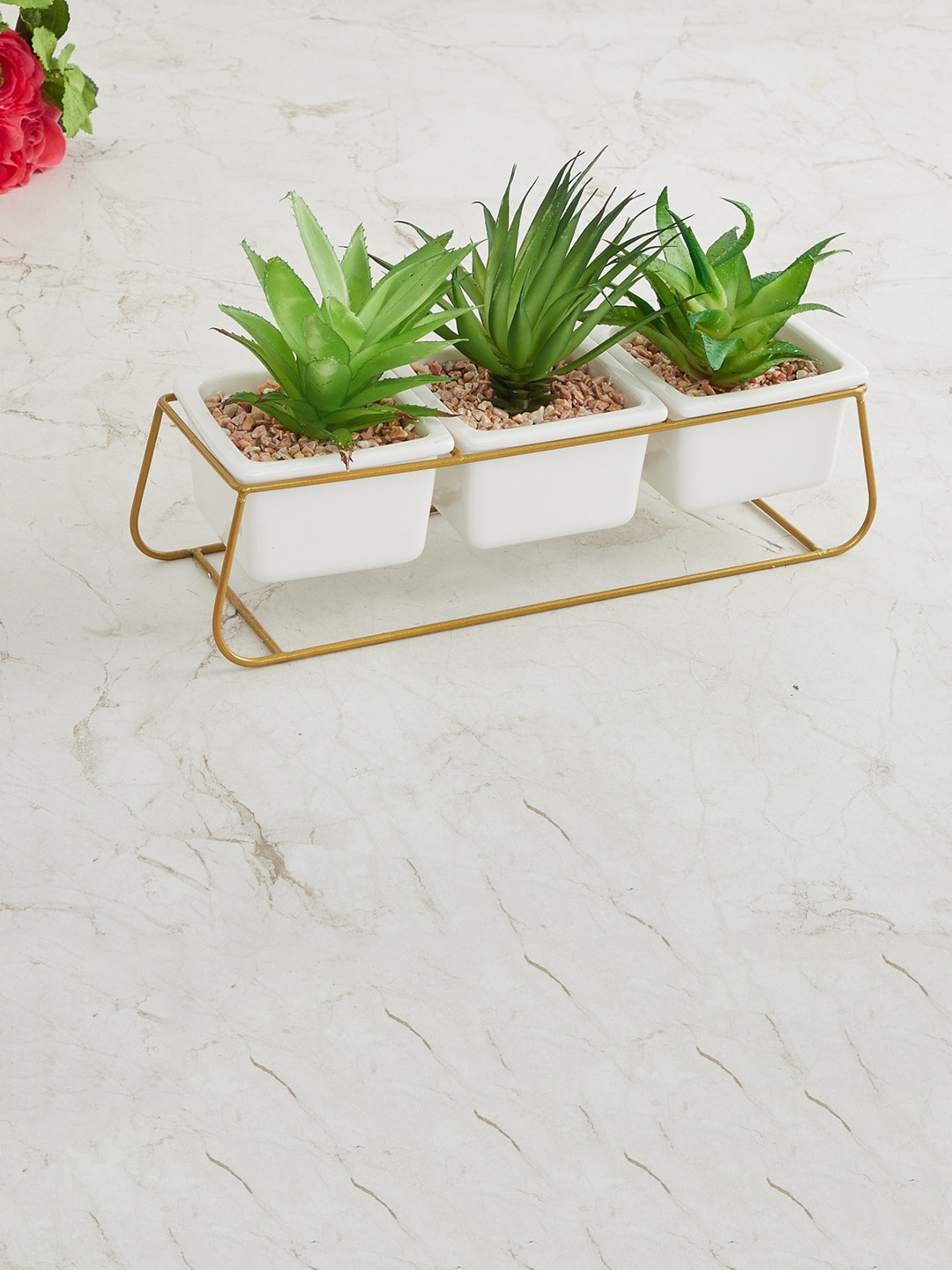 

Home Centre White & Green 3 Artificial Potted Plant