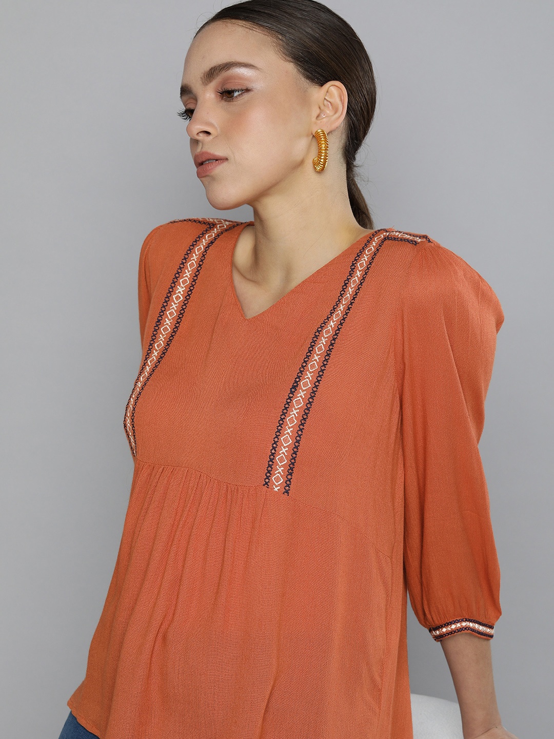 

Chemistry Women Rust Embroidered Regular Top, Brown