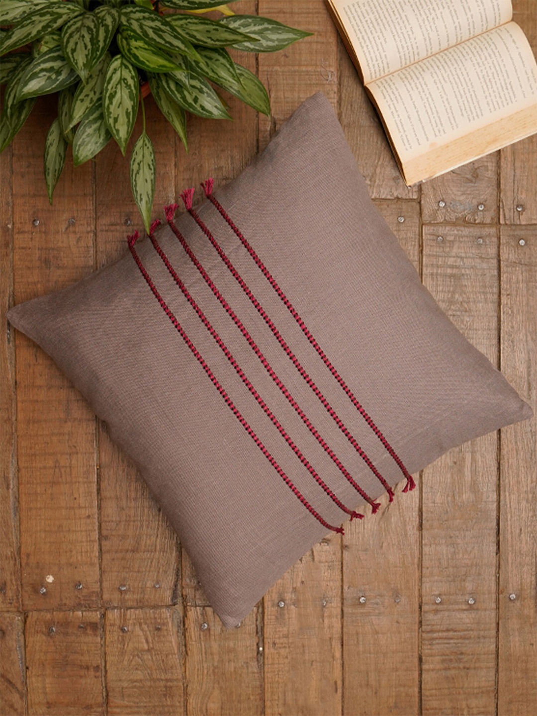 

ZEBA Brown Embroidered Square Cushion Covers