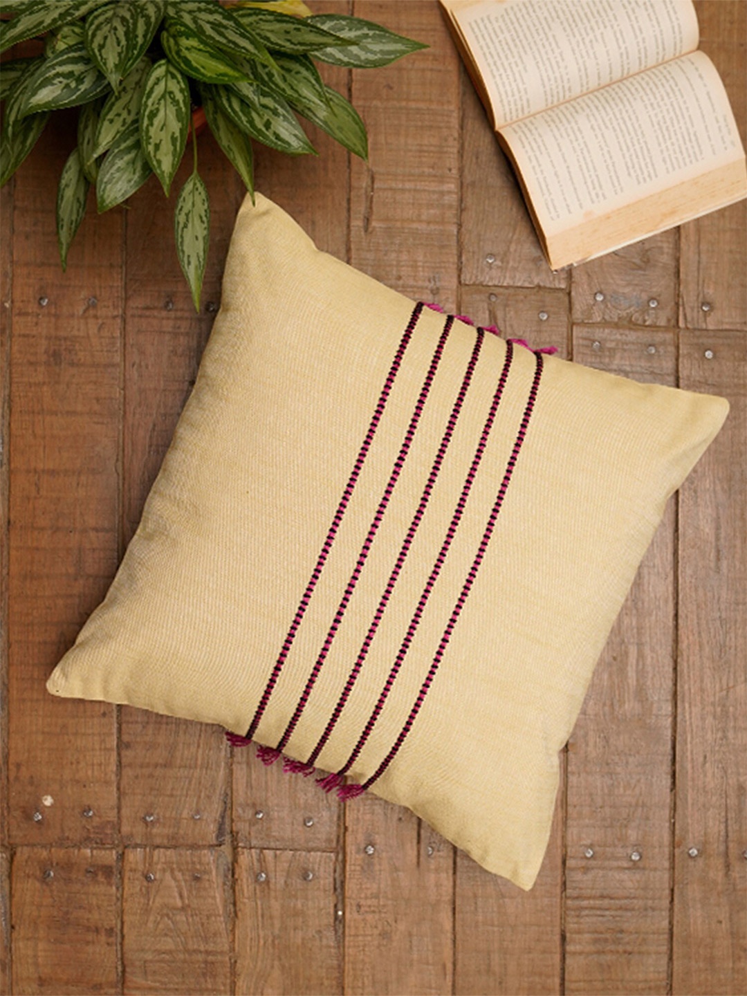 

ZEBA Yellow & Magenta Embroidered Square Cushion Covers
