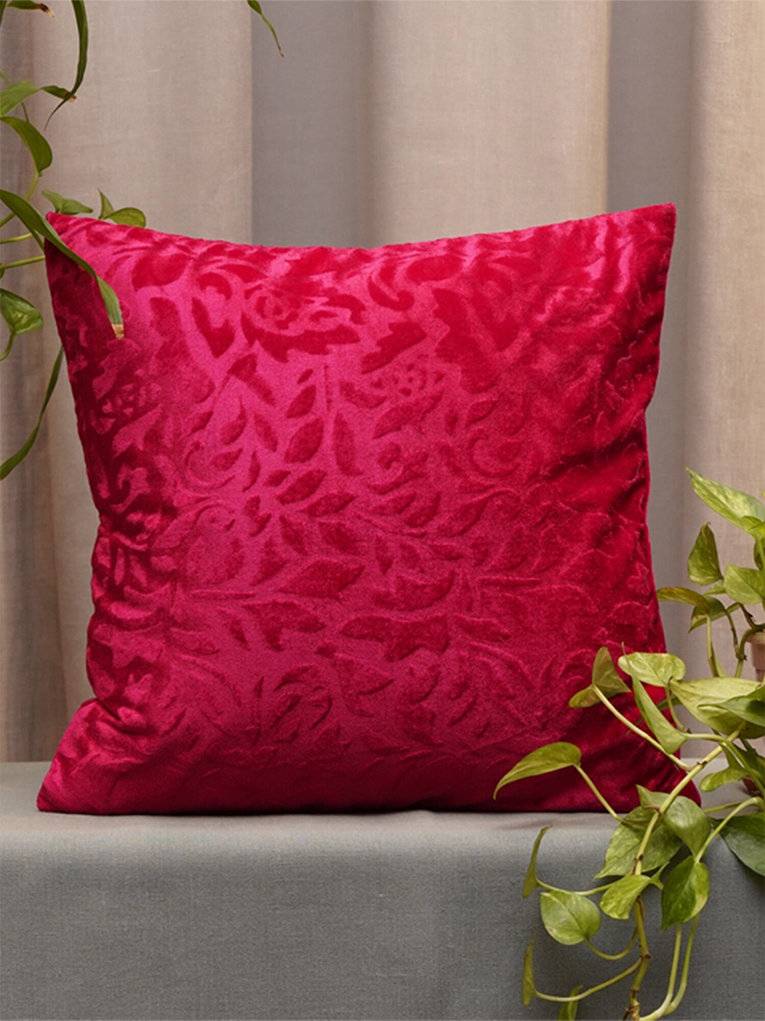 

ZEBA Pink Velvet Self Design Single 16" X 16" Square Cushion Covers