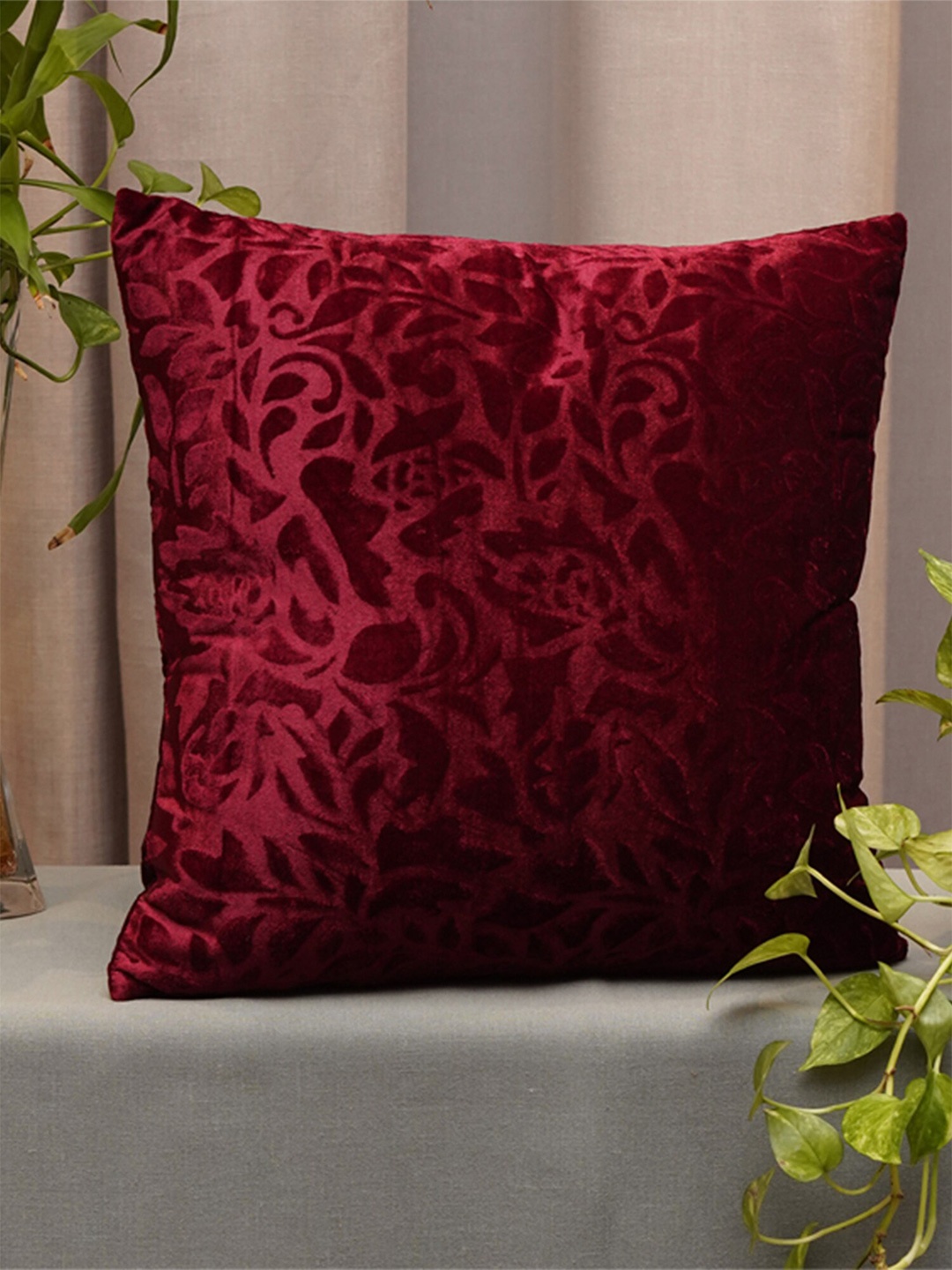 

ZEBA Maroon Velvet Square Cushion Covers