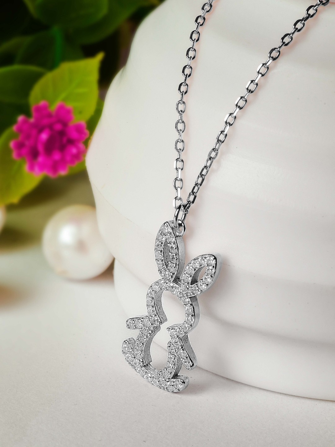

SILBERRY Sterling Silver Rhodium Plated Bunny Pendant with Chain