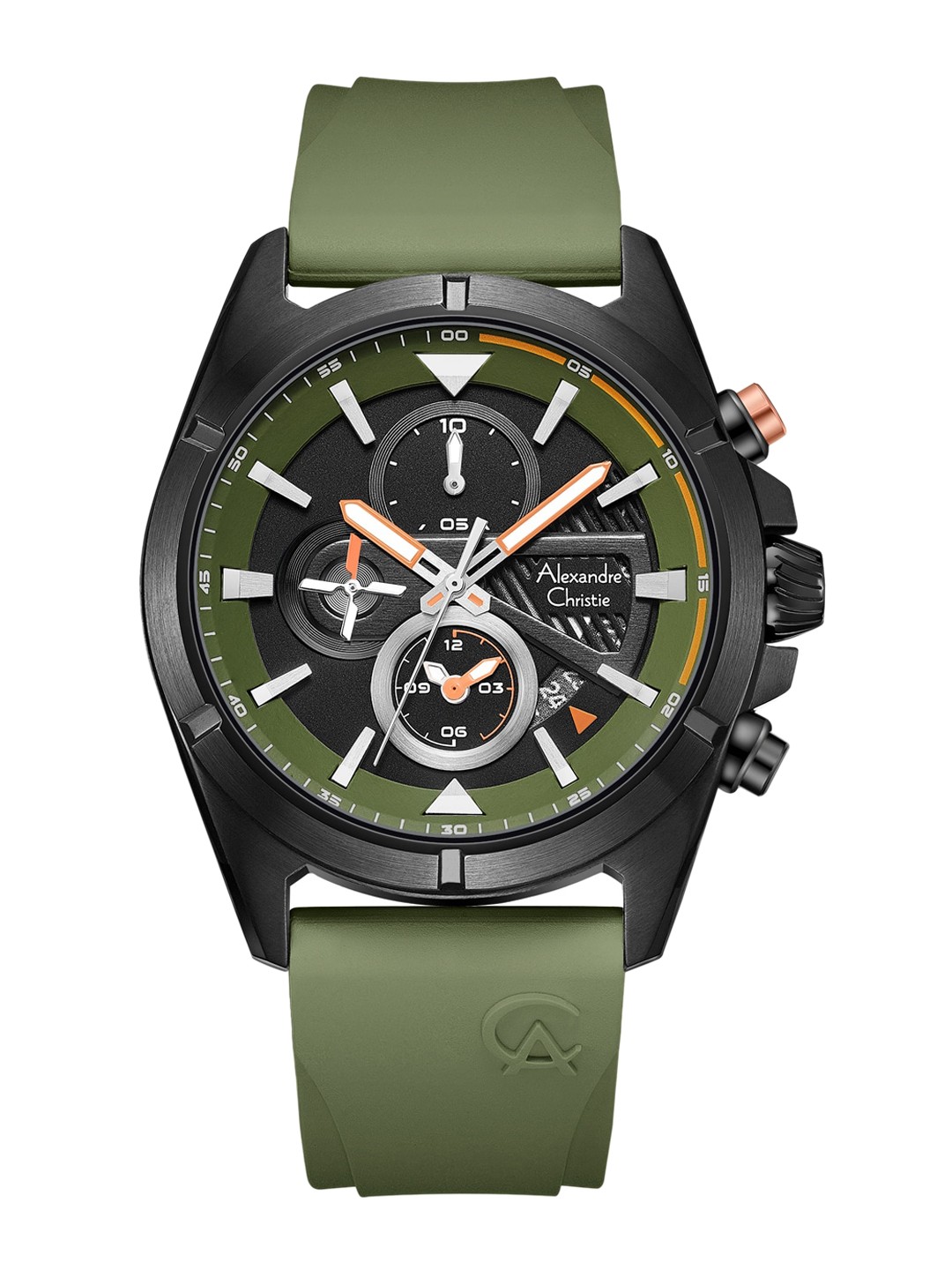 

Alexandre Christie Men Black Dial & Green Straps Analogue Chronograph Watch