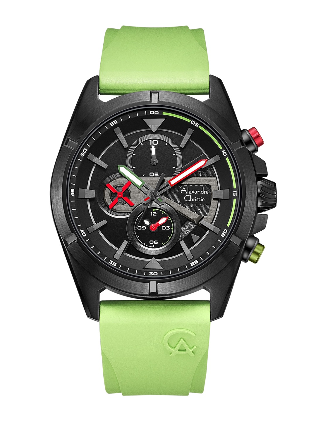 

Alexandre Christie Men Black Dial & Green Straps Analogue Chronograph Watch 6592MCREPBALE