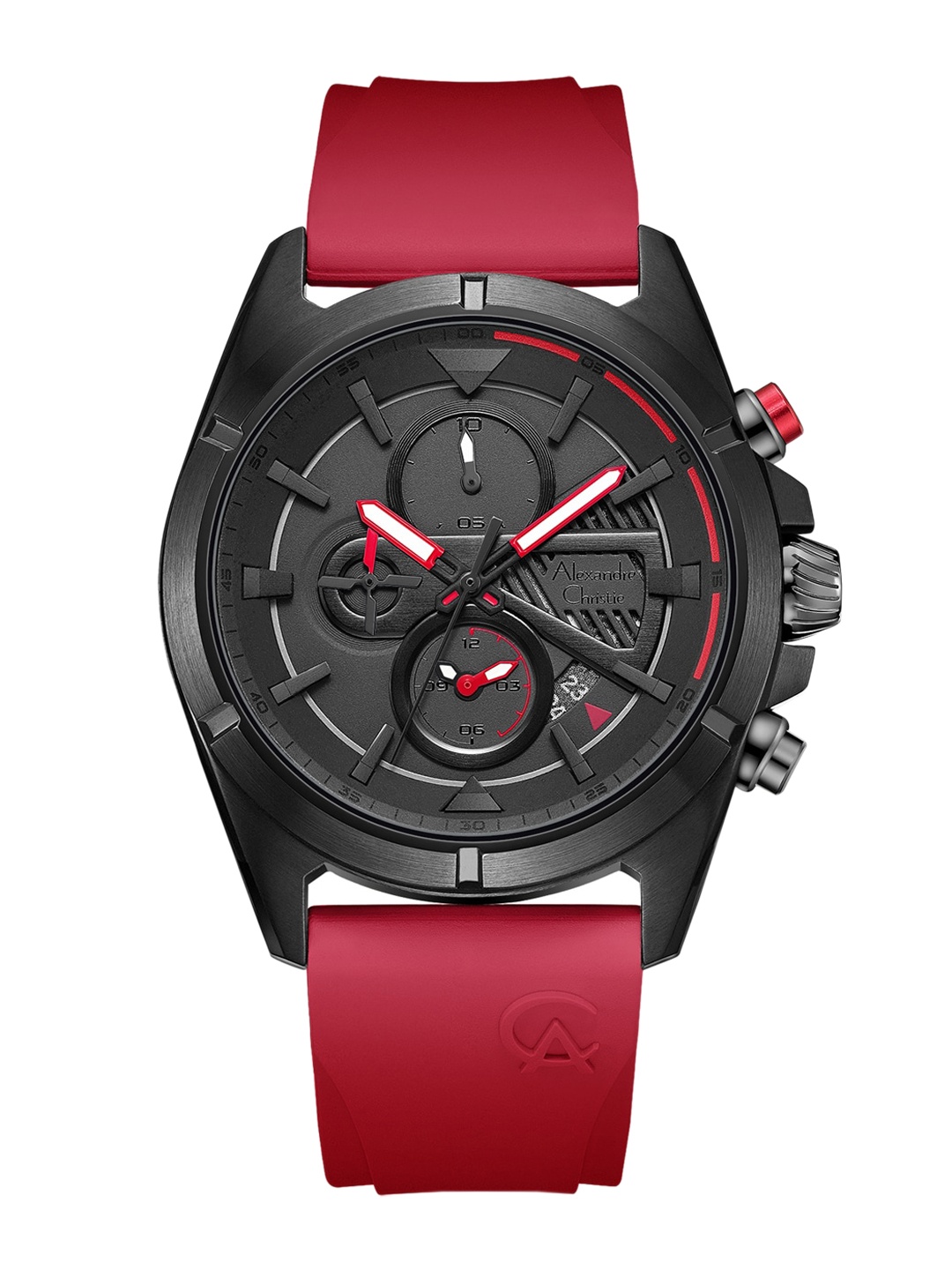 

Alexandre Christie Men Black Dial & Red Straps Analogue Chronograph Watch