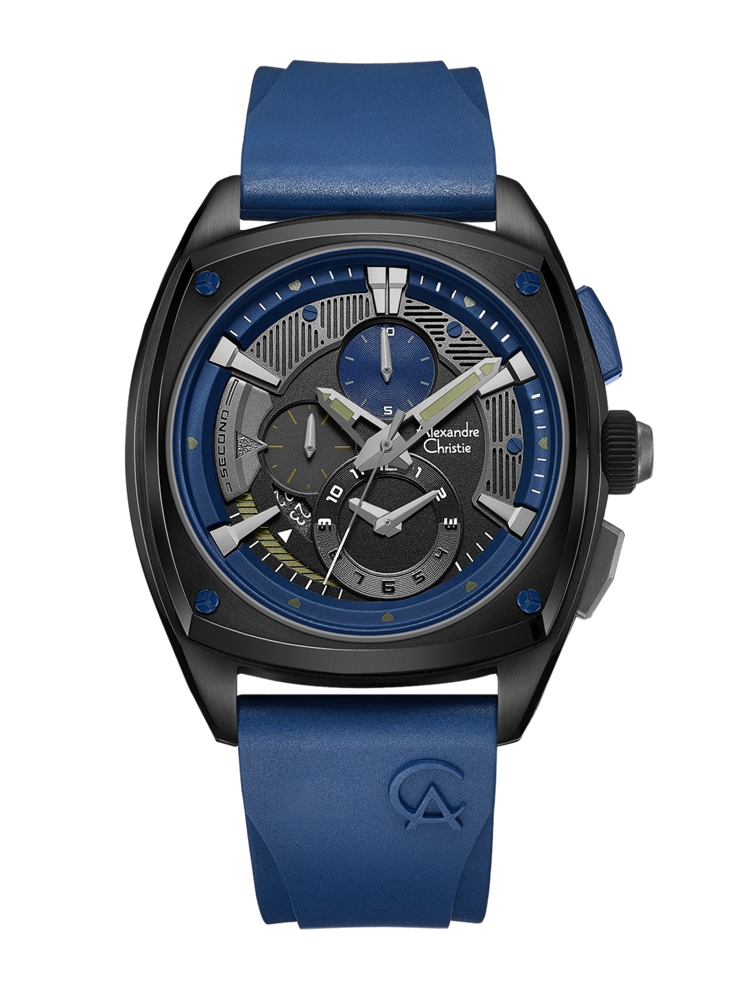 

Alexandre Christie Men Black Dial & Blue Straps Analogue Chronograph Watch 6591MCRUBBU