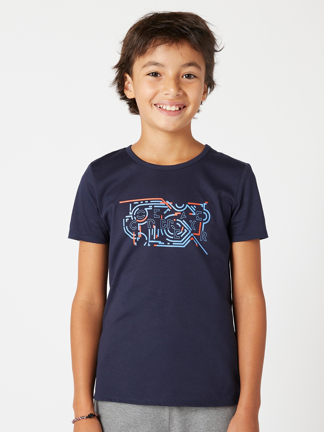 

Domyos By Decathlon Boys Navy Blue Printed Cotton T-shirt