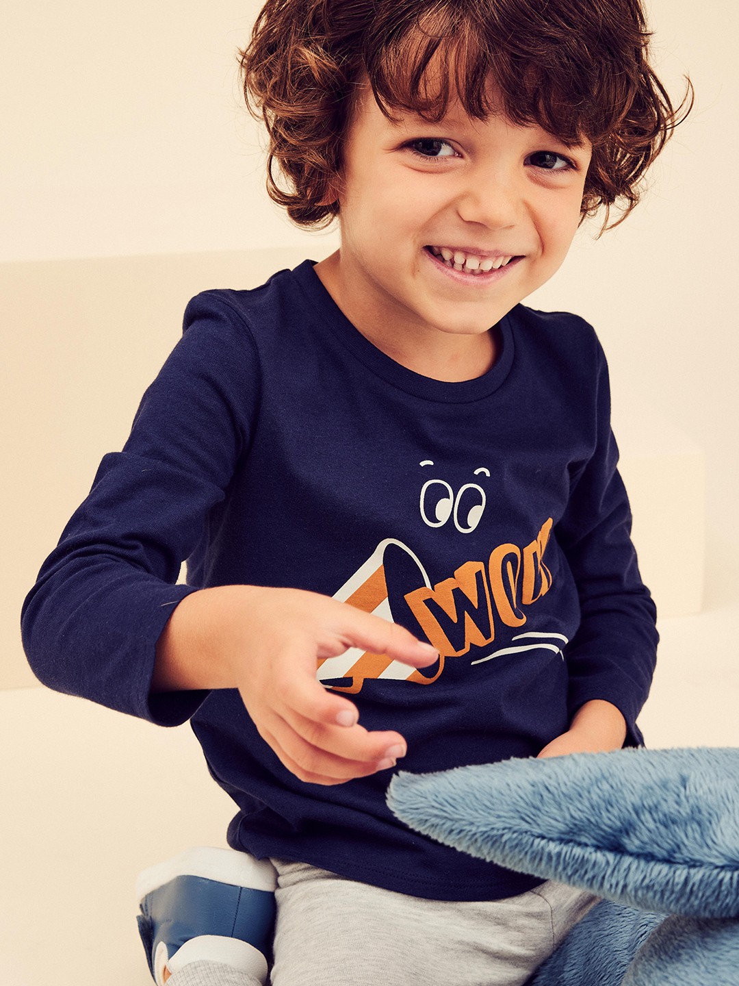 

Domyos By Decathlon Boys Navy Blue Typography Printed Regular Fit Pure Cotton T-shirt
