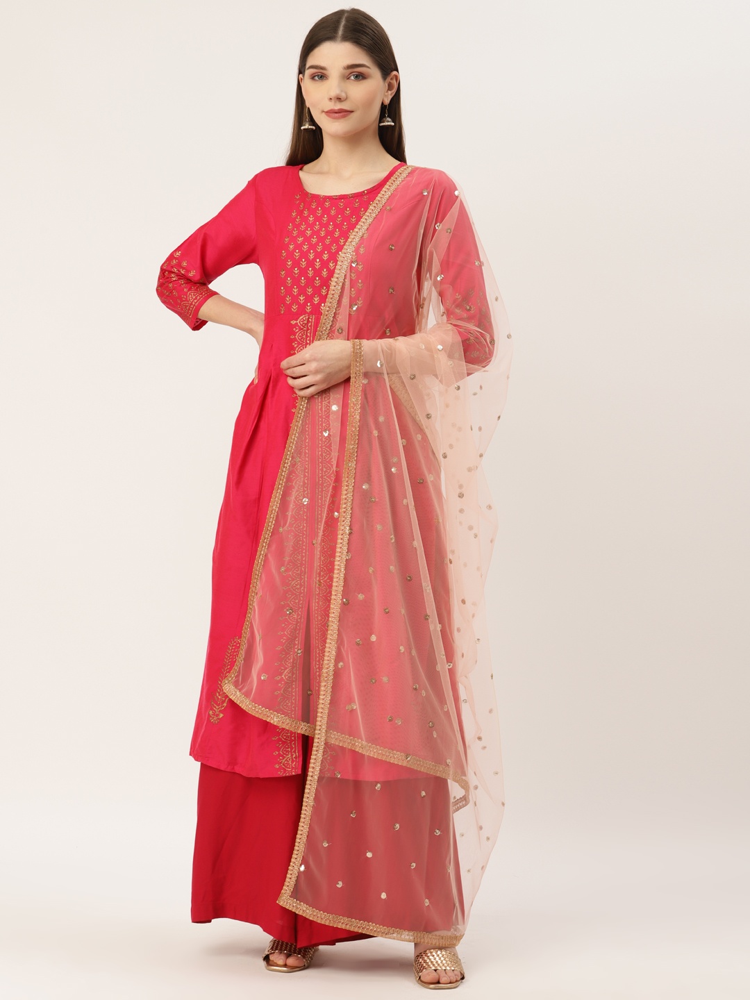 

Studio Shringaar Peach-Coloured Net Embroidered Dupatta